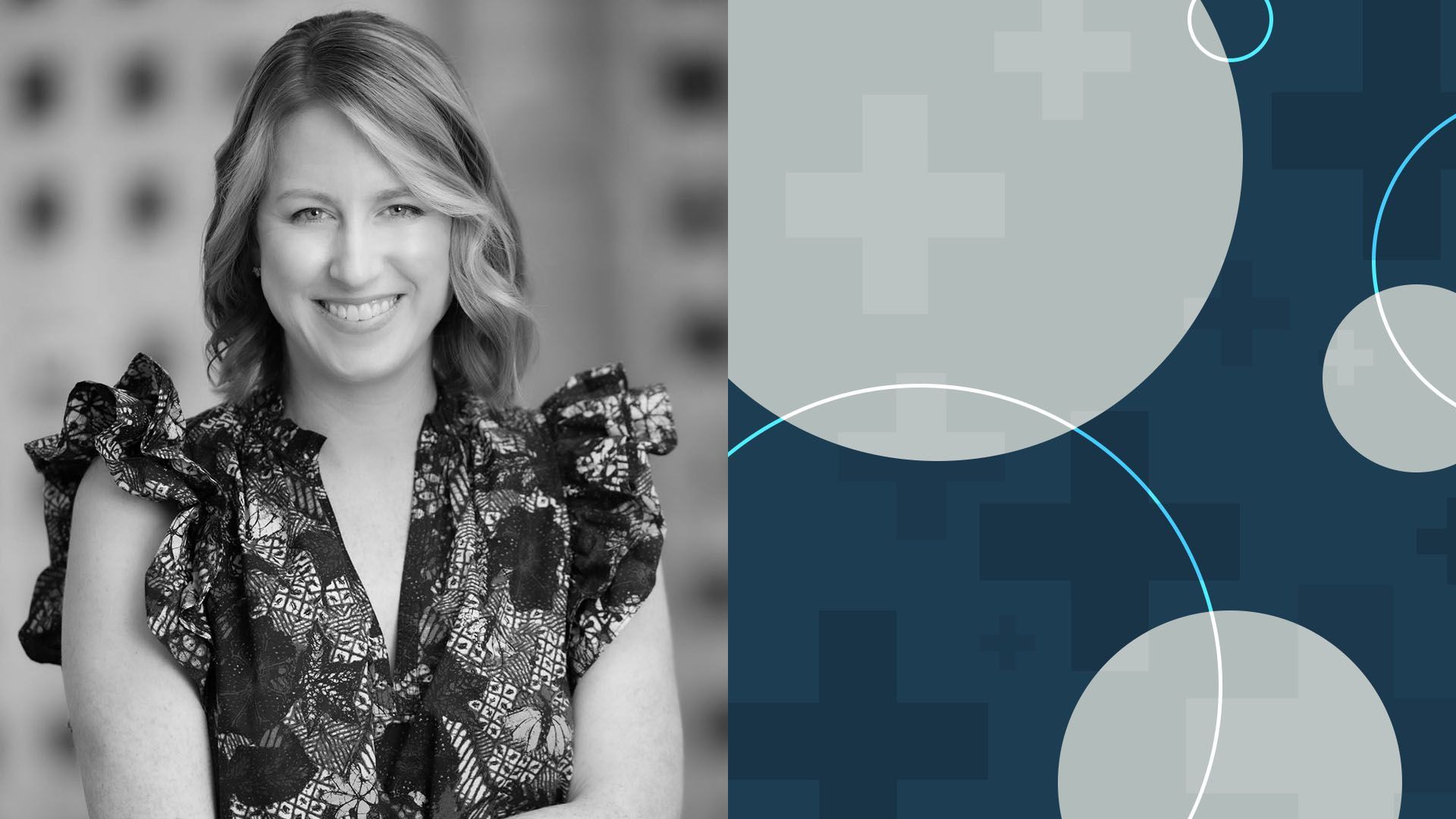 illustration of Laura O'Donnell of Permira surrounded by health pluses and circles