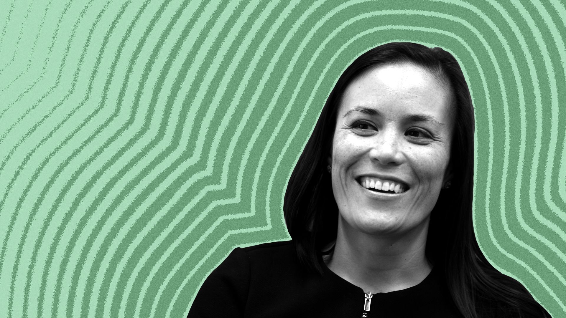 Photo illustration of Gina Ortiz Jones with lines radiating from her.