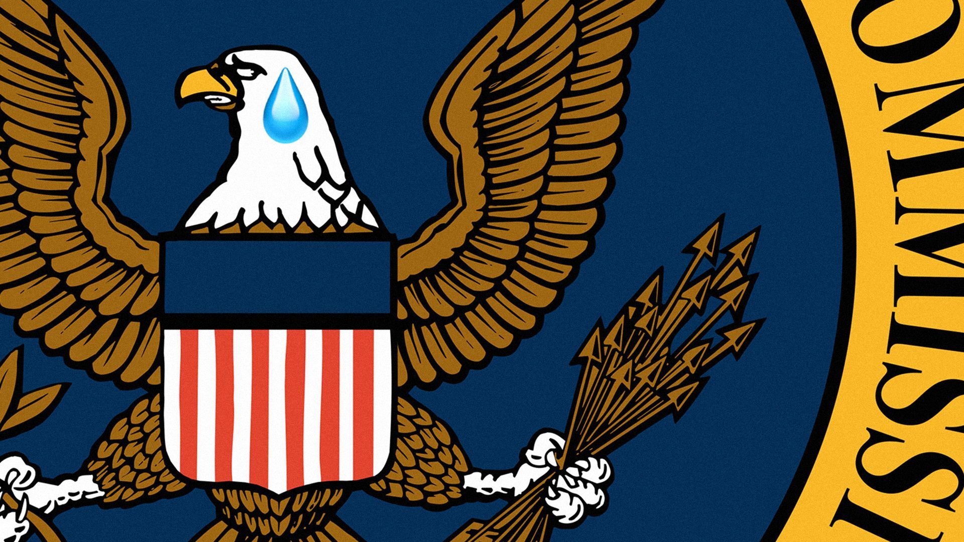 Illustration of a sweat drop on the eagle featured on the SEC logo.