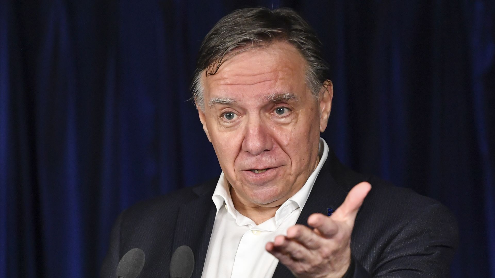 The Premier of Quebec François Legaultat a Centre Bell press conference on November 18, 2021 in Montreal, Canada. 