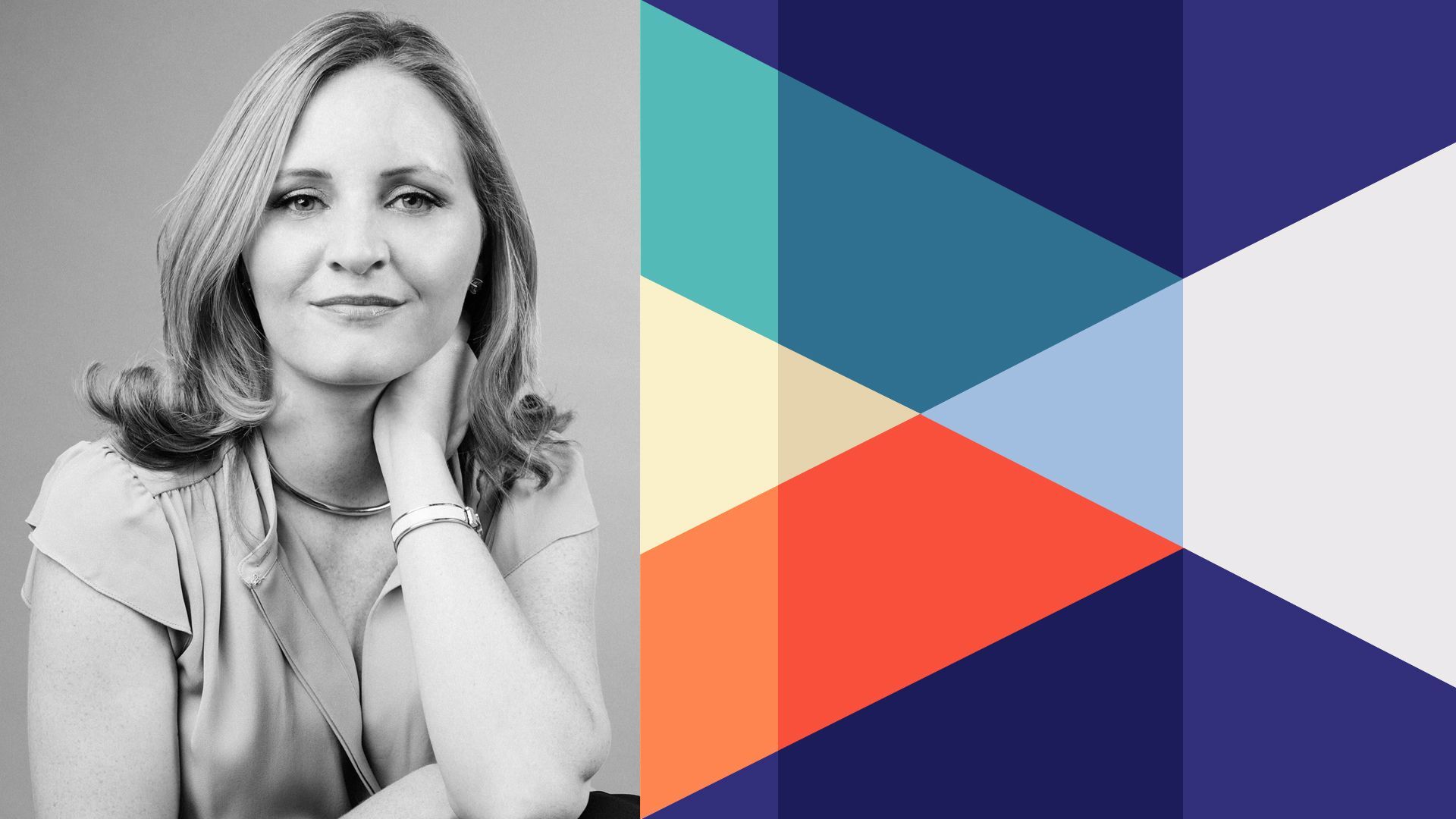 Photo illustration of Bain Capital Ventures head of marketing and comms Allison Braley next to a version of the Bain Capital logo