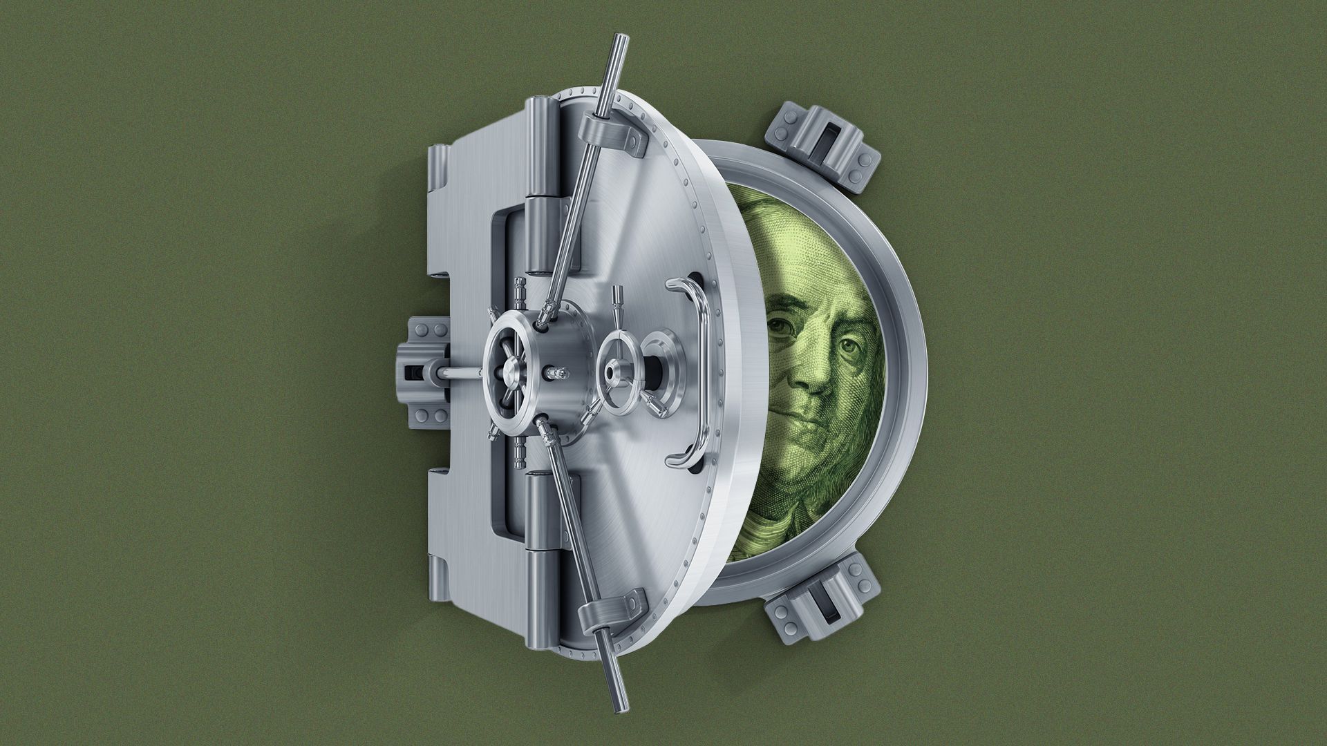 Illustration of Ben Franklin peeking out from behind a vault door