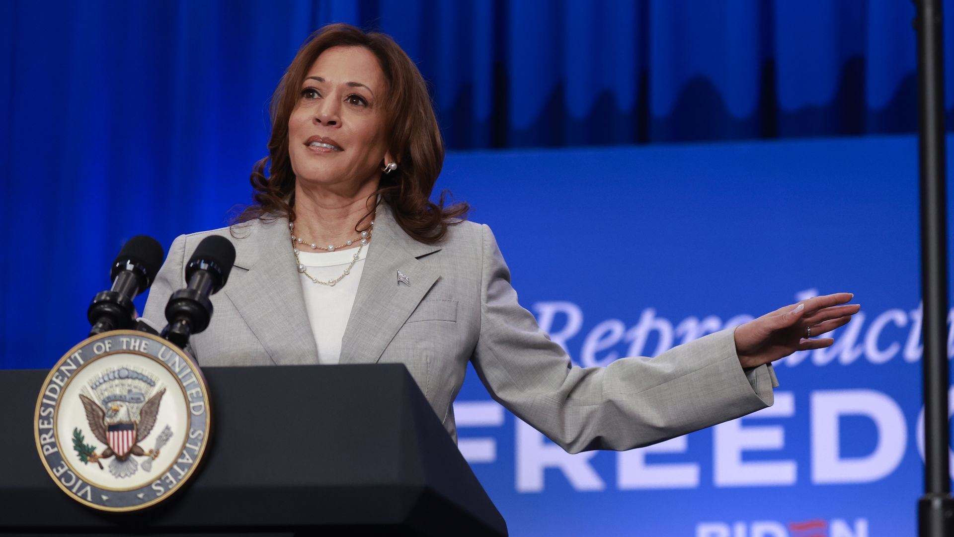 Kamala Harris speaks about Florida’s new 6-week abortion ban during an event at the Prime Osborn Convention Center on May 01, 2024 in Jacksonville, Florida