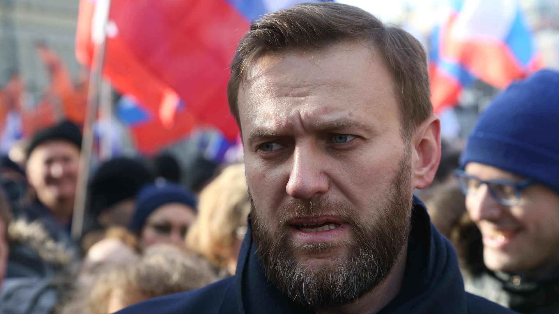 Navalny himself amongst a crowd. 