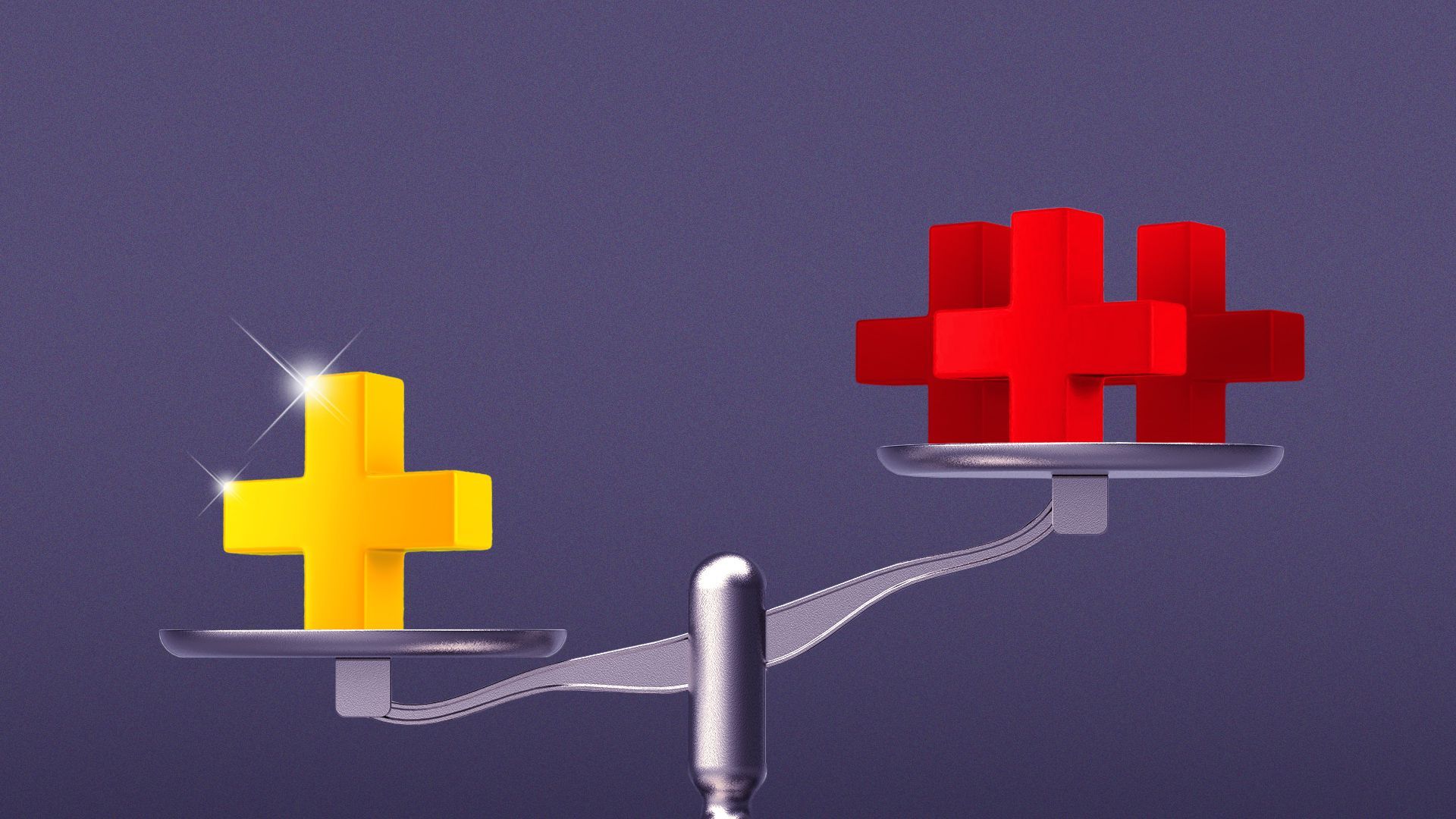 Illustration of a single golden cross tipping a scale with a few red crosses on the other side.