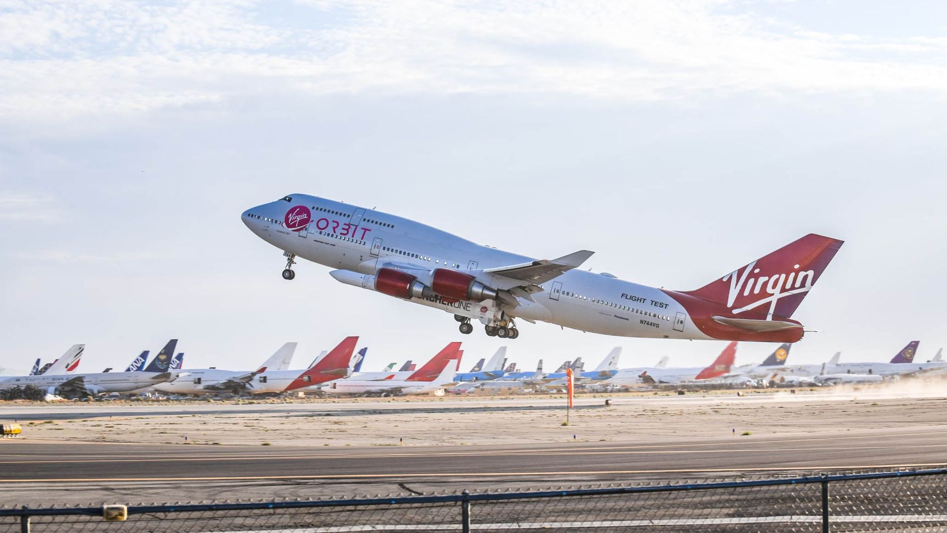 A Virgin Orbit plane takes flight from California.