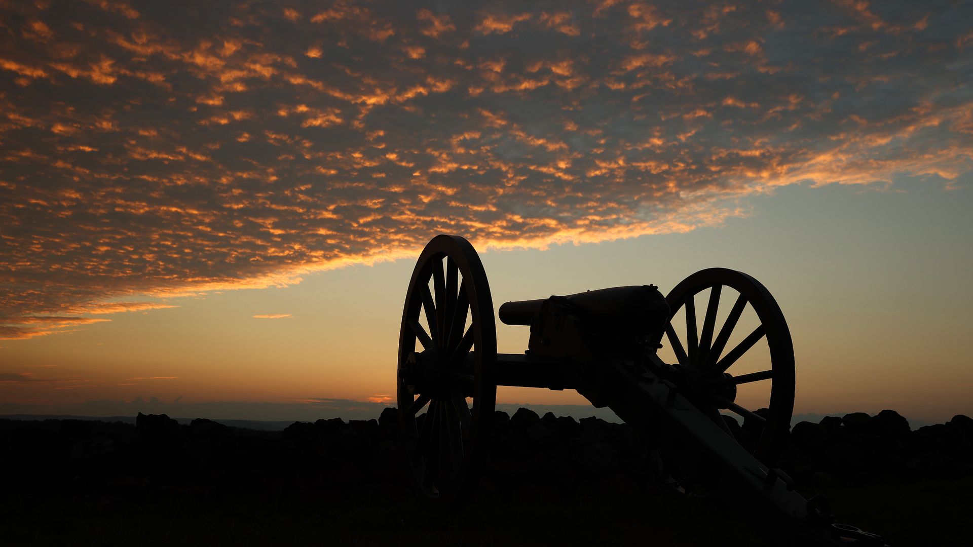 A canon stands along Hancock Avenue at The High Water Mark at the Gettysburg National Military Park in Gettysburg, Pennsylvania. 