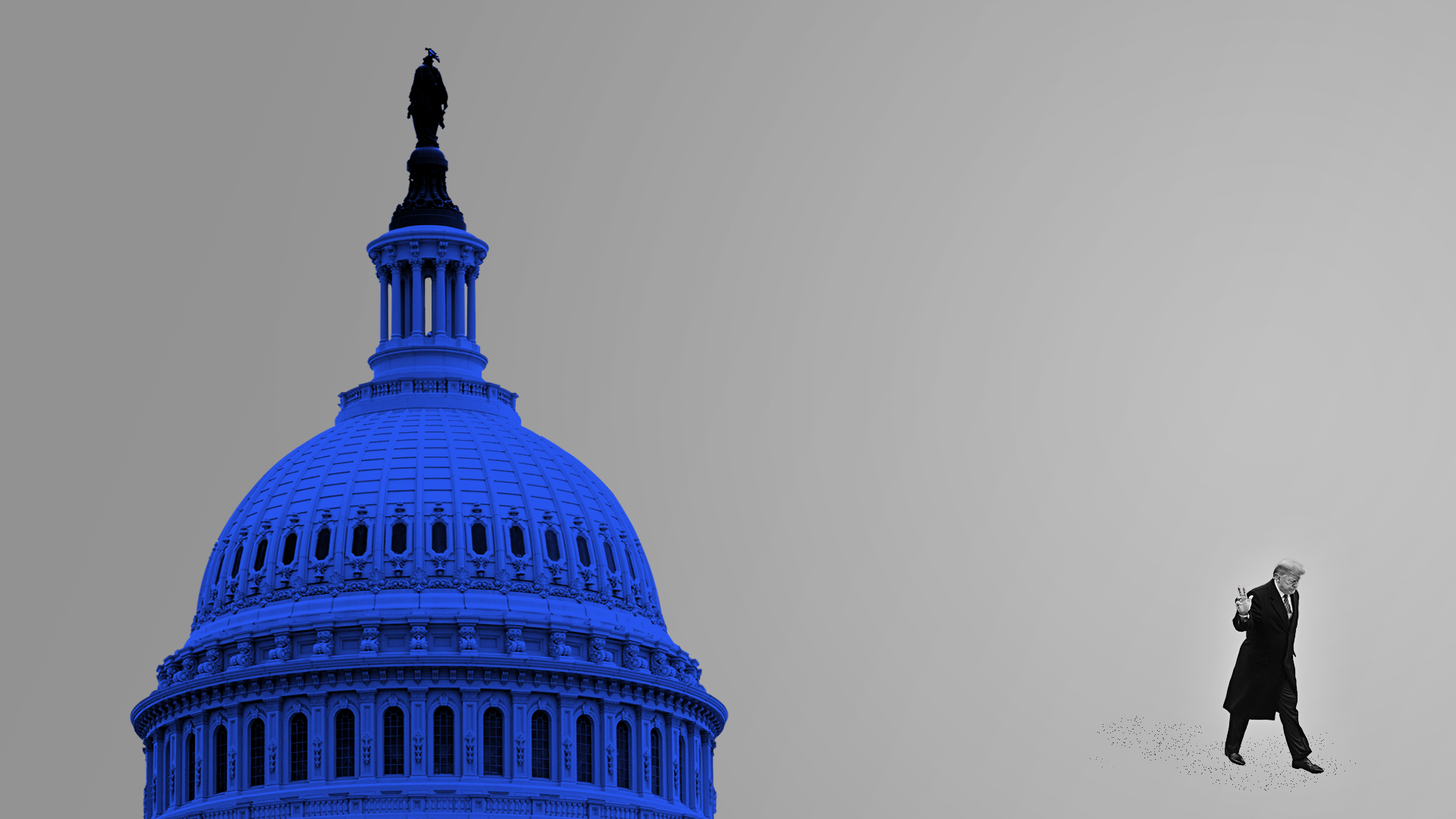 Illustration of President Trump walking away from the Capitol Dome