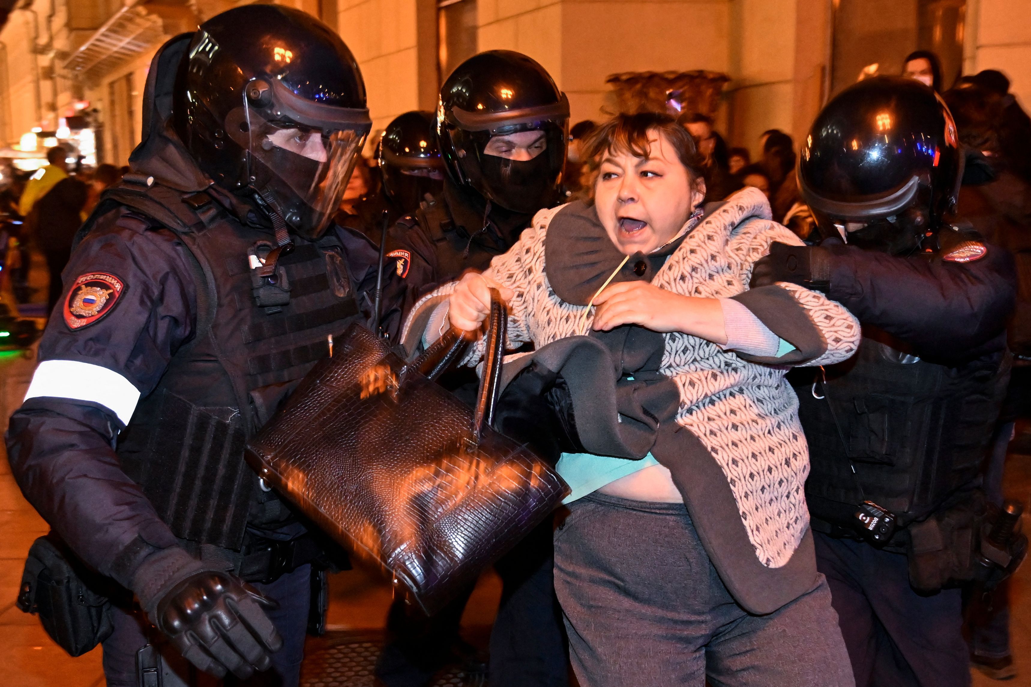 A person being detained by police in Moscow on Sept. 21.