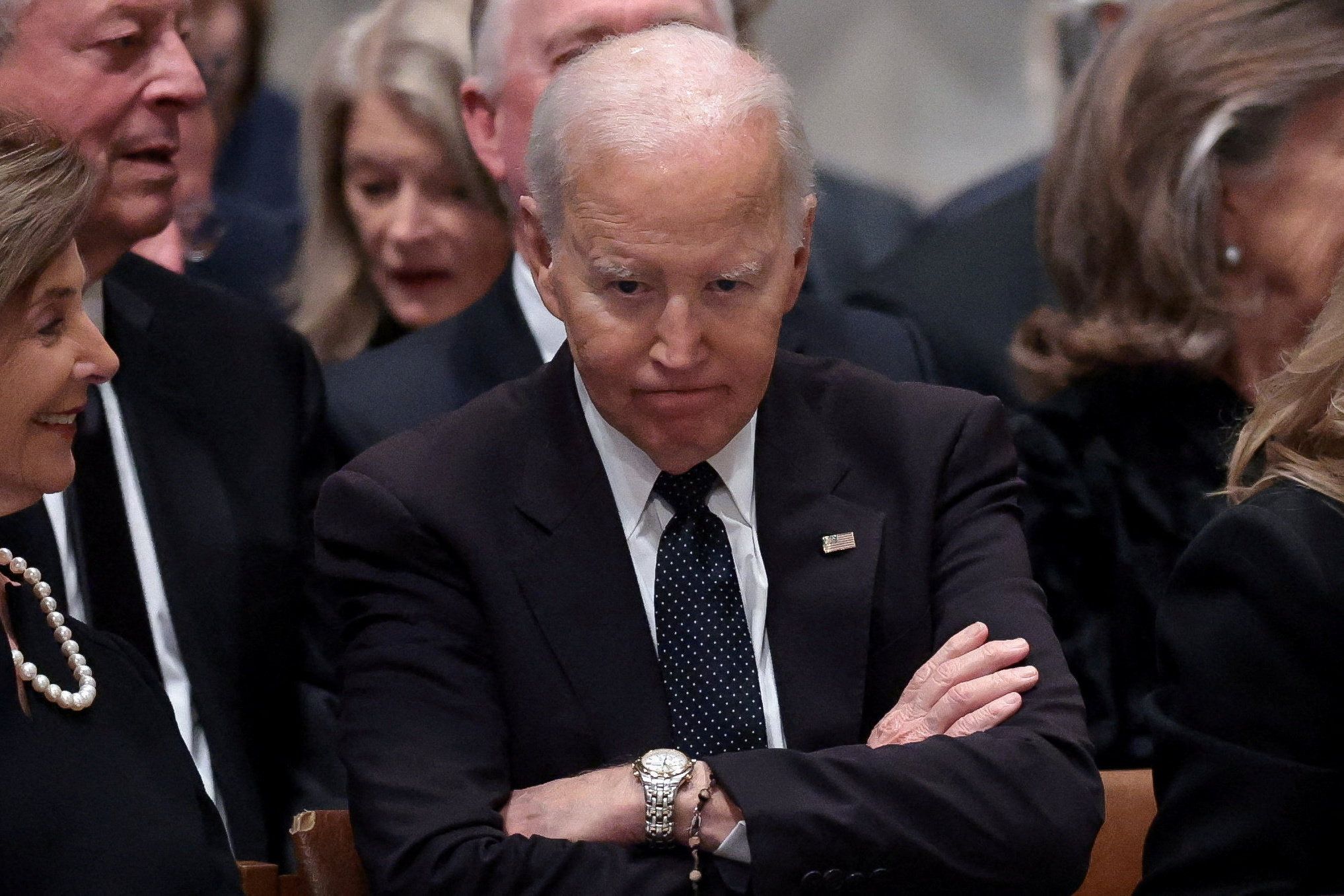 Former U.S. President Joe Biden attends a funeral service for former U.S. Vice President Dick Cheney, at Washington National Cathedral, in Washington, D.C., U.S., November 20, 2025. REUTERS/Jonathan Ernst