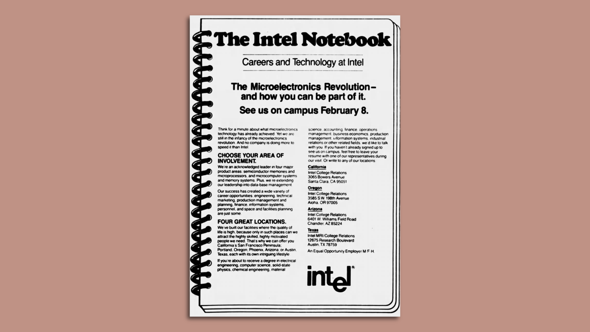 An Intel advertisement from the Jan. 31, 1980 edition of the (Salt Lake City) Daily Utah Chronicle with a headline of "The Intel Notebook"