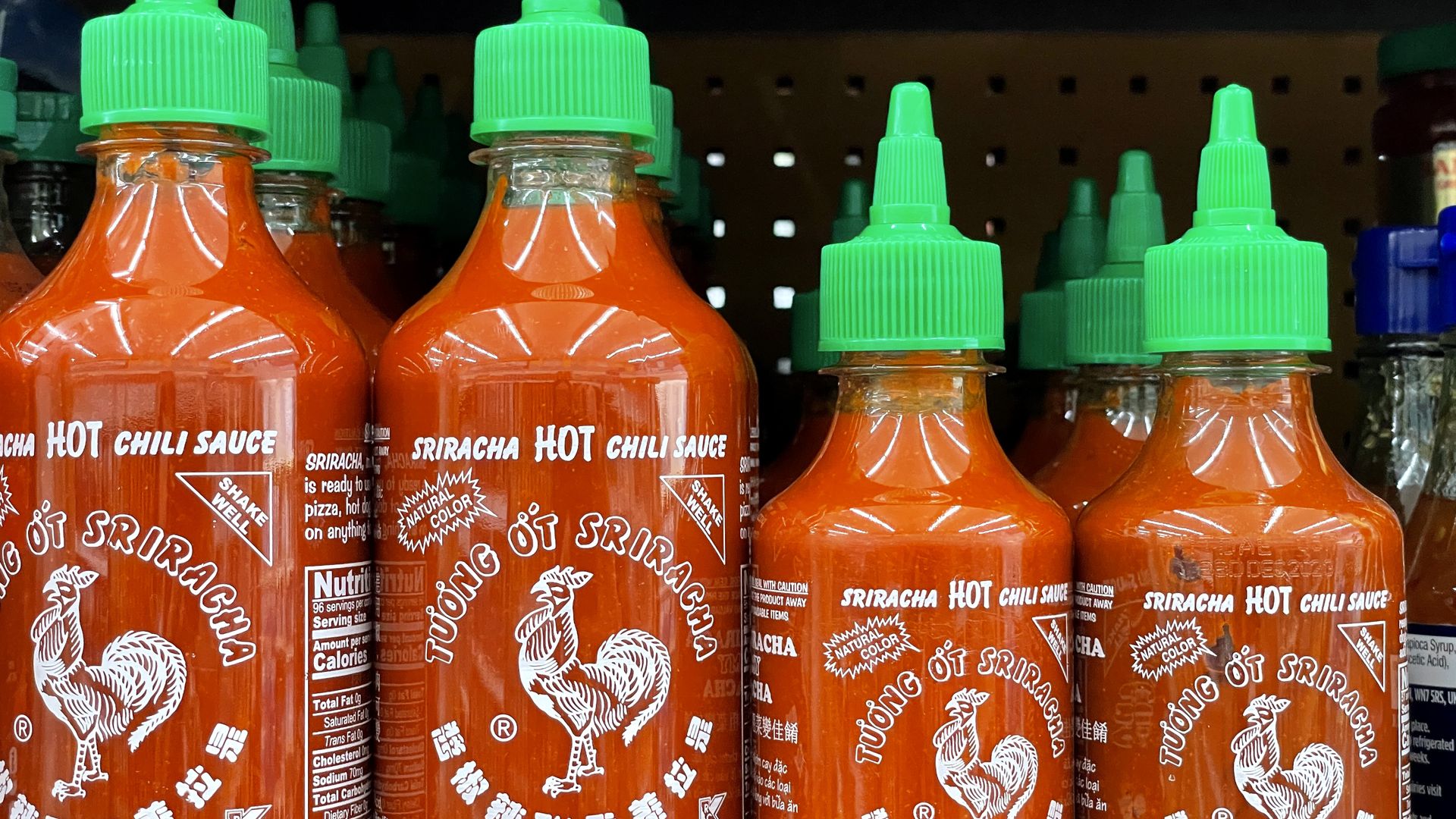 Bottles of Huy Fong Foods Sriracha sauce