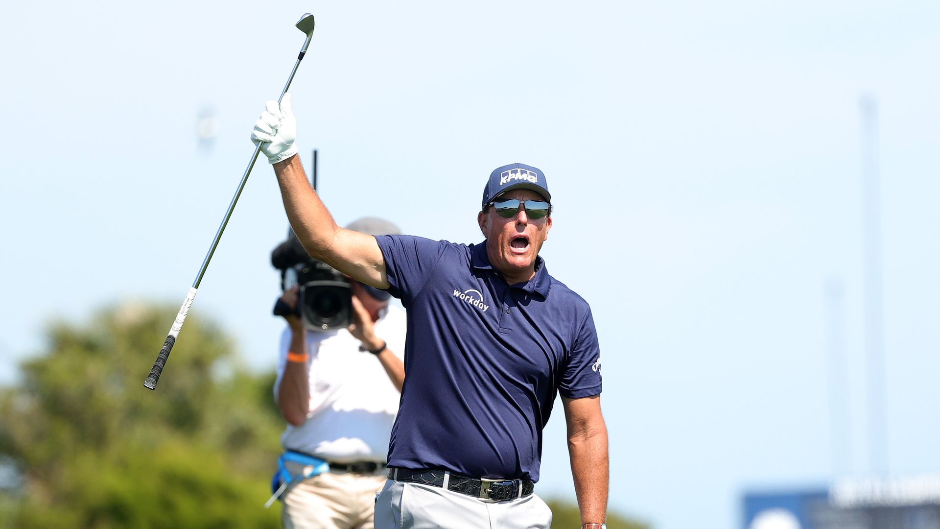Phil Mickelson reacts to a shot at the 2021 PGA Championship held at the Ocean Course of Kiawah Island Golf Resort on May 23, 2021 in Kiawah Island, South Carolina. 