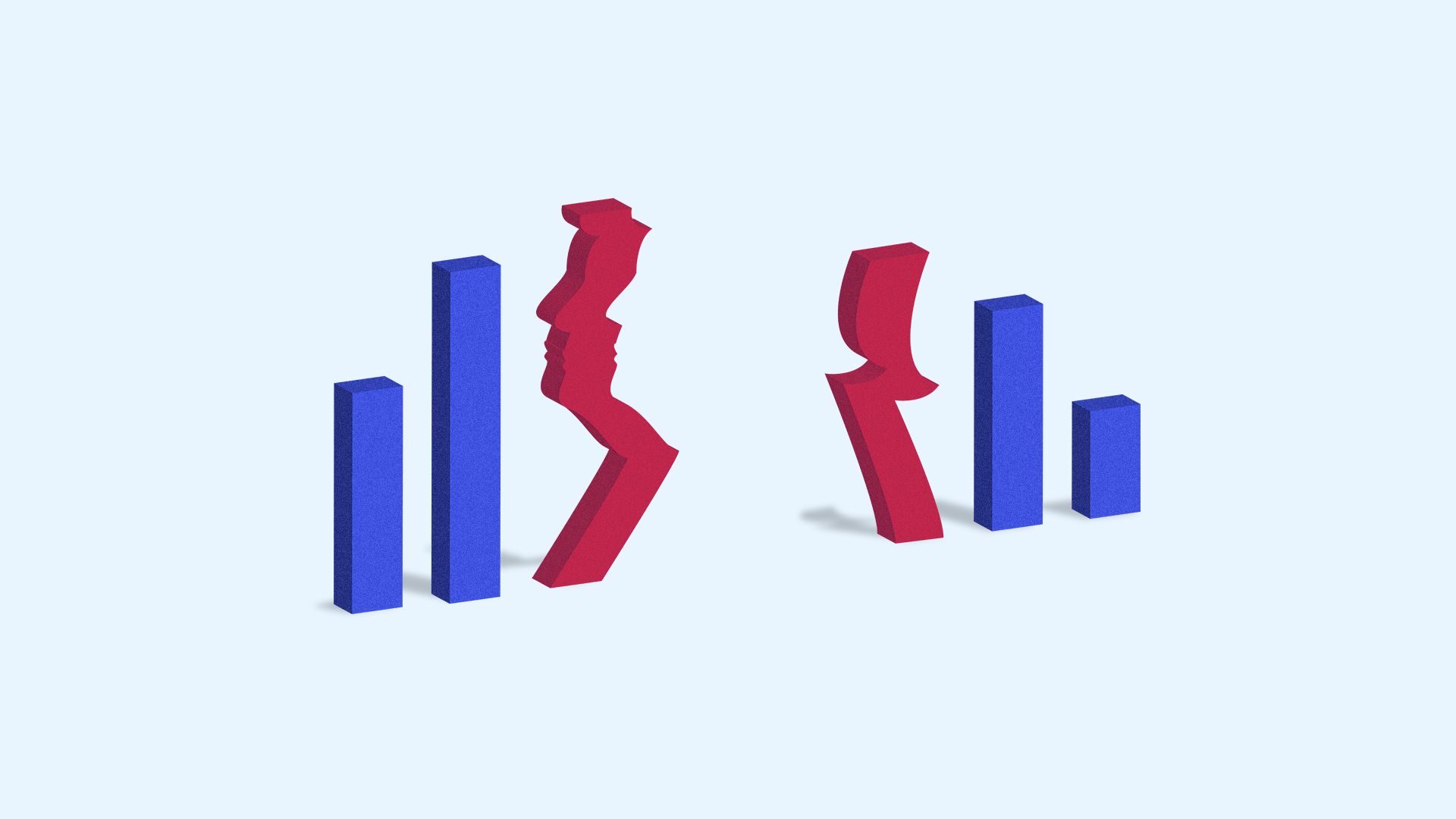 Illustration of a bar chart with Trump's silhouette in the middle 