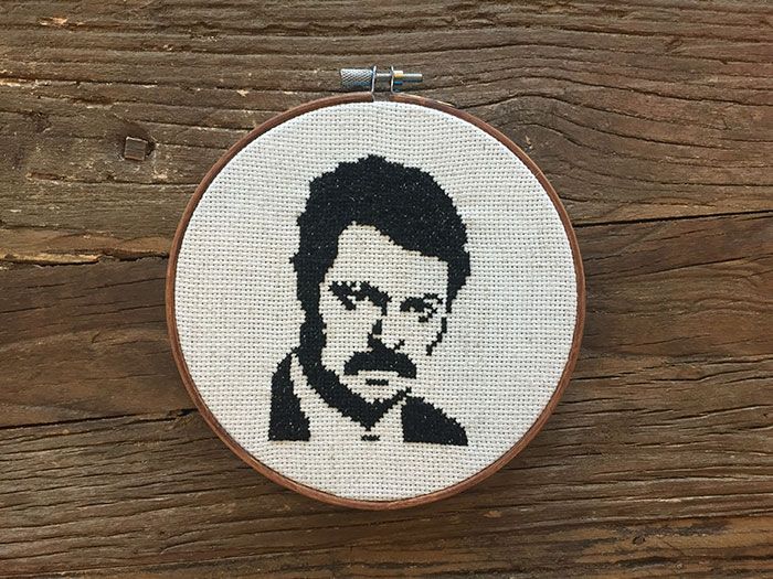 Ron Swanson cross stitch