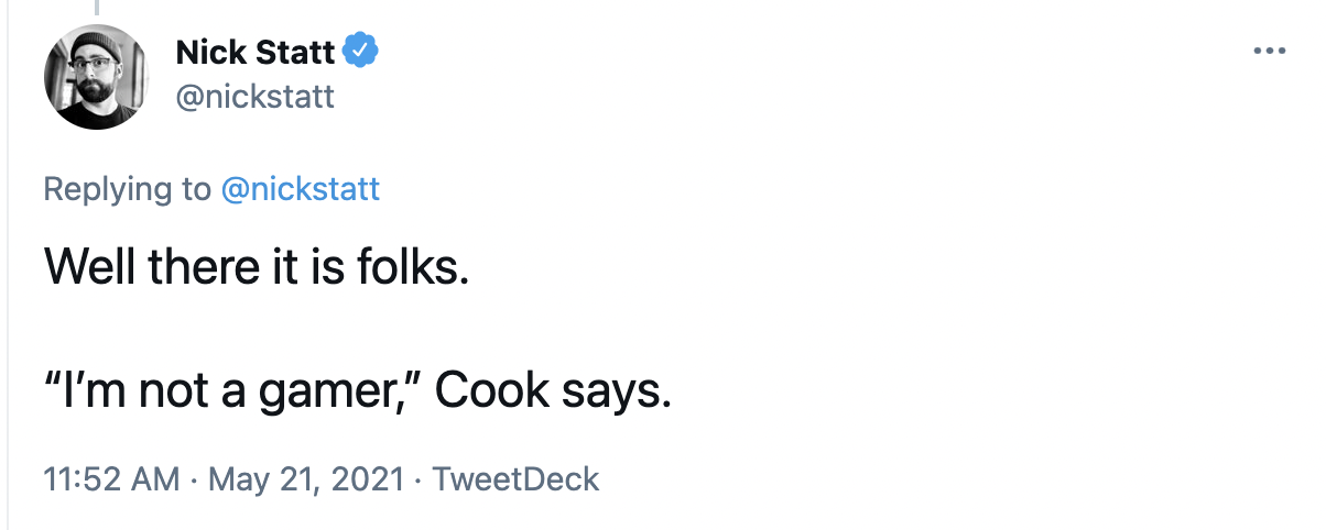 Tim Cook says "I'm not a gamer."