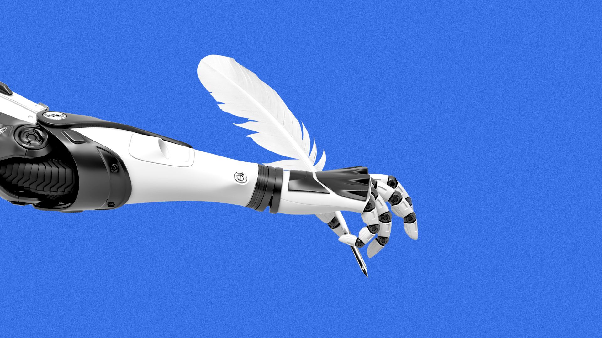 Illustration of a robot hand holding a quill.