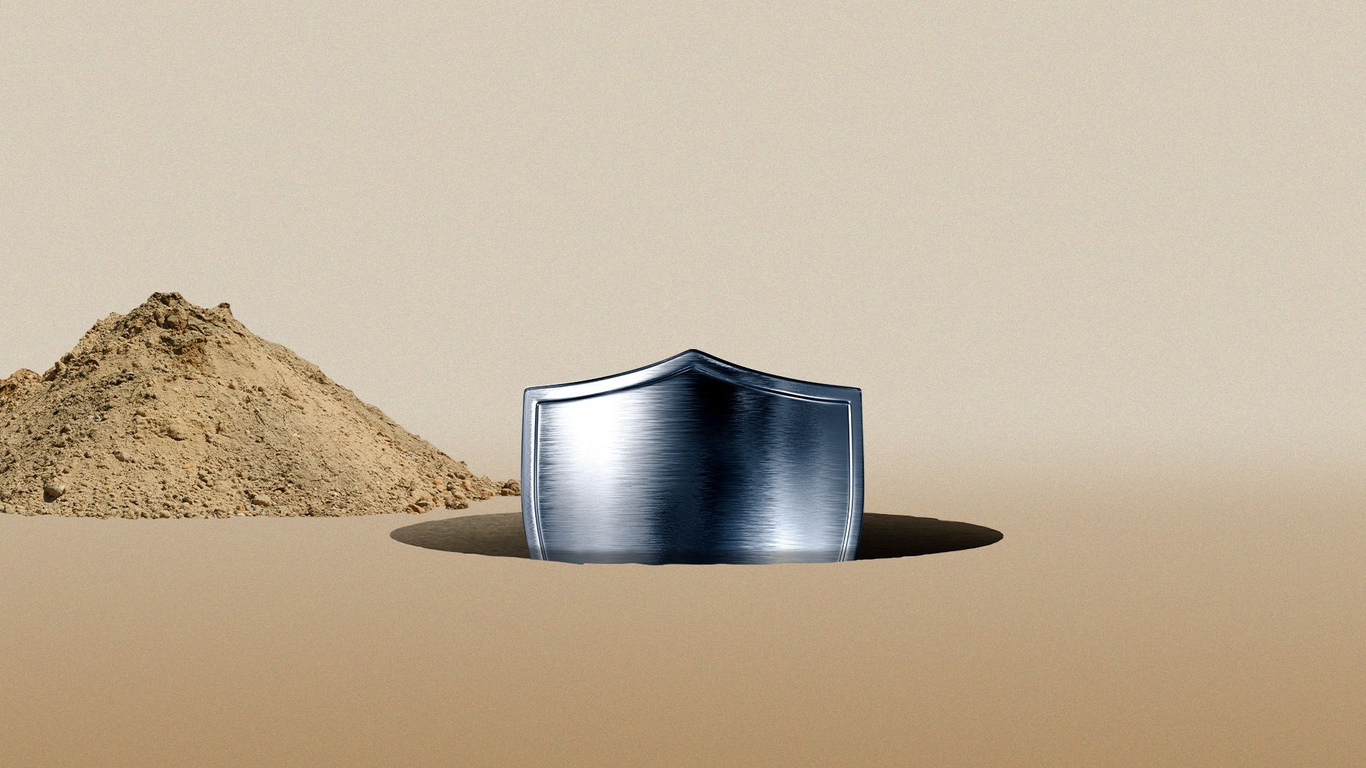 Illustration of a shield in a hole in the ground.