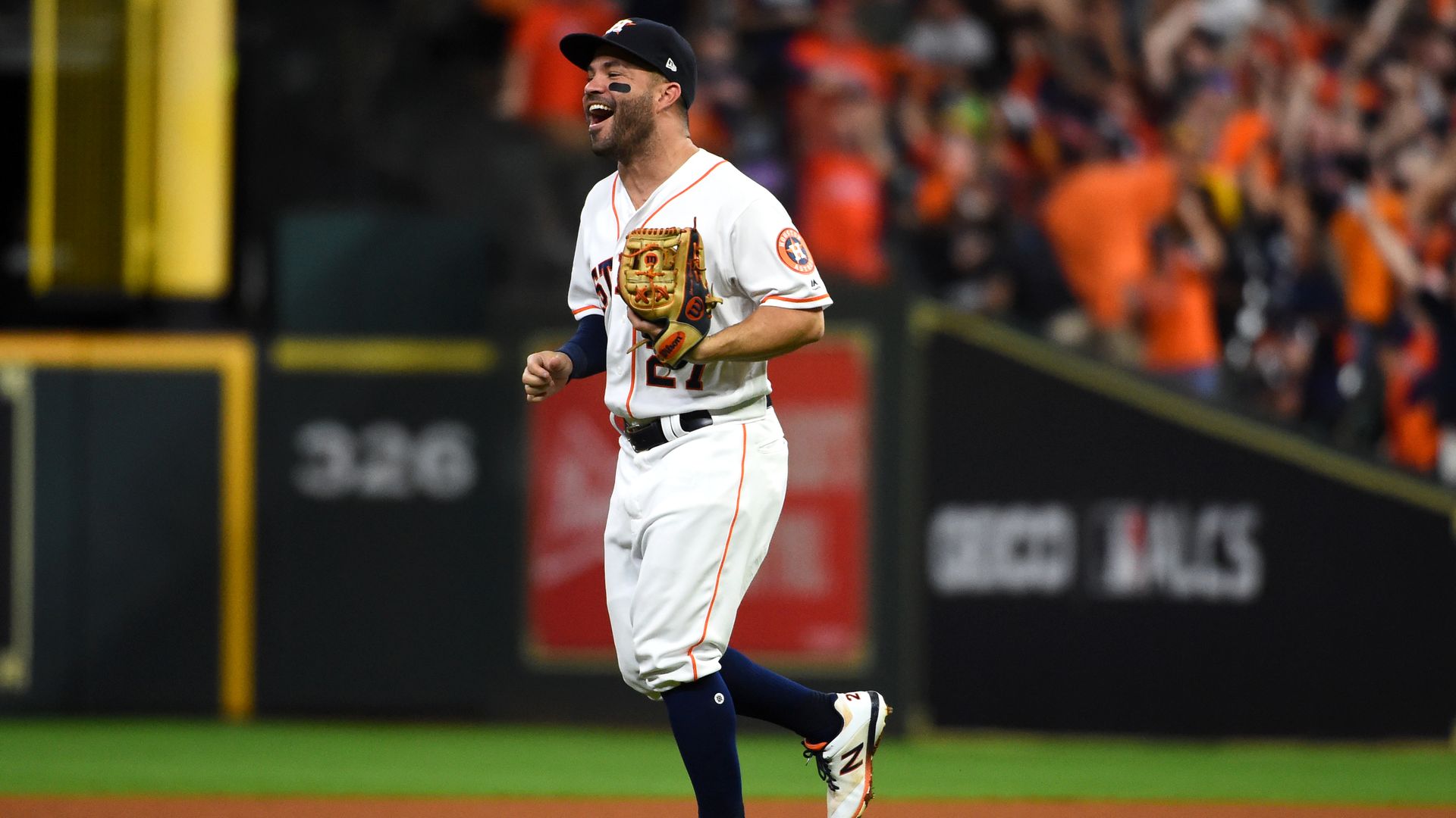 Jose Altuve #27 of the Houston Astrosin Game 6 of the ALCS between the New York Yankees and the Houston Astros at Minute Maid Park on Saturday, October 19, 2019 in Houston, Texas. 
