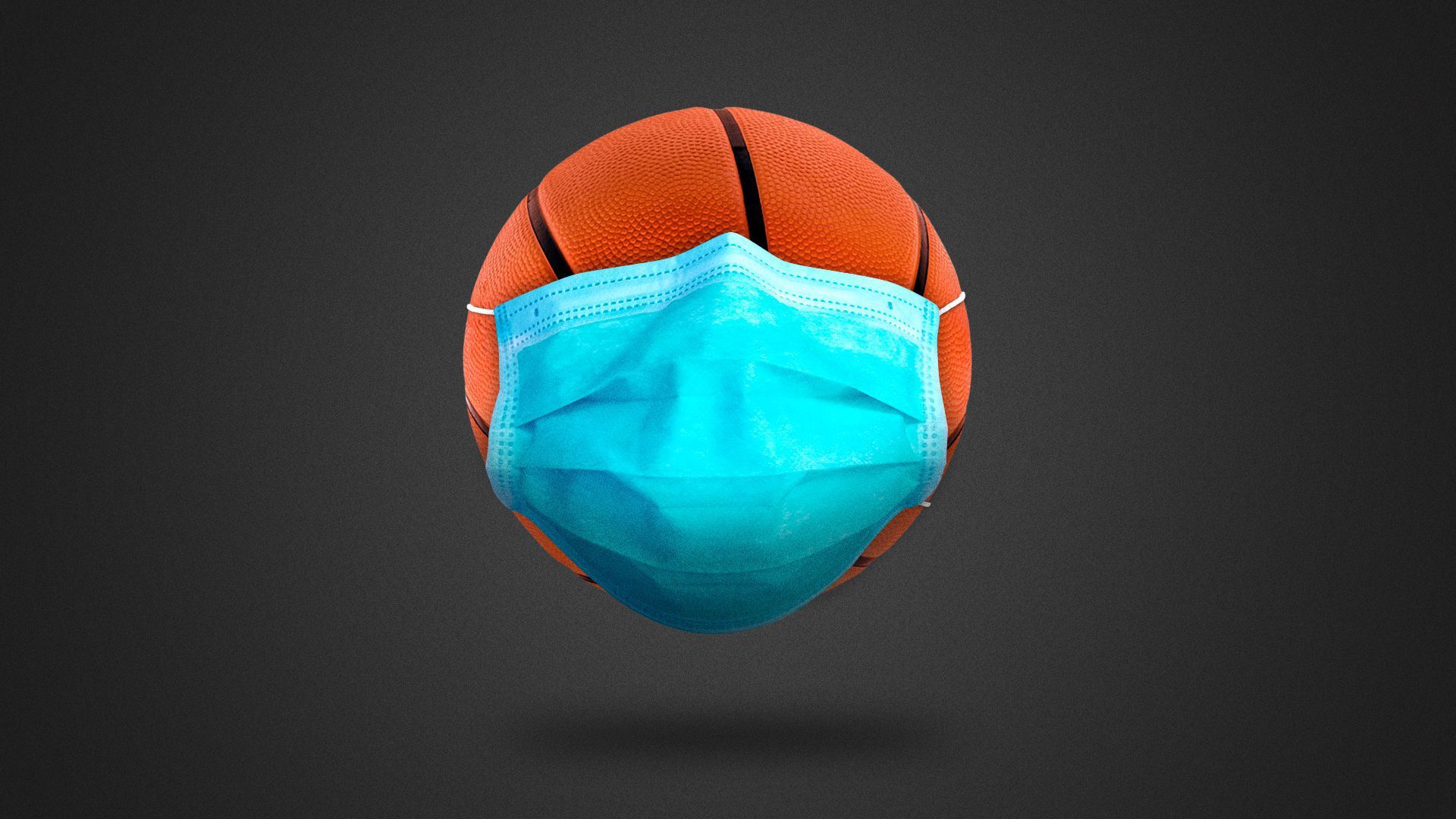 An image of a basketball with a face mask on it. 