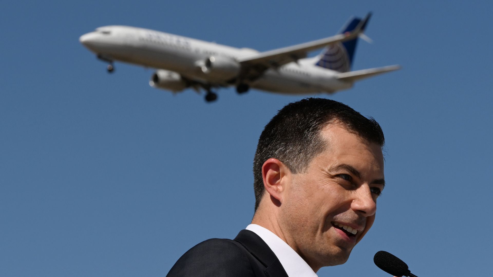 Transportation Secretary Pete Buttigieg visited Denver International Airport on Tuesday to see updated lights for airfield safety. Photo: RJ Sangosti/Denver Post via Getty Images