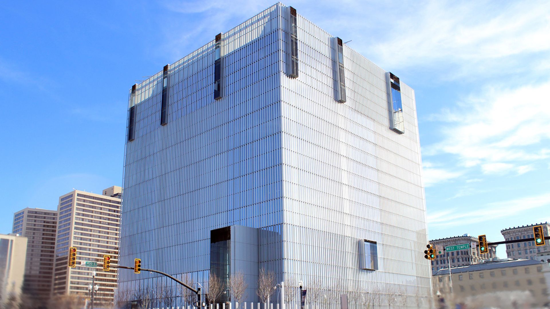A modern cubical building. 