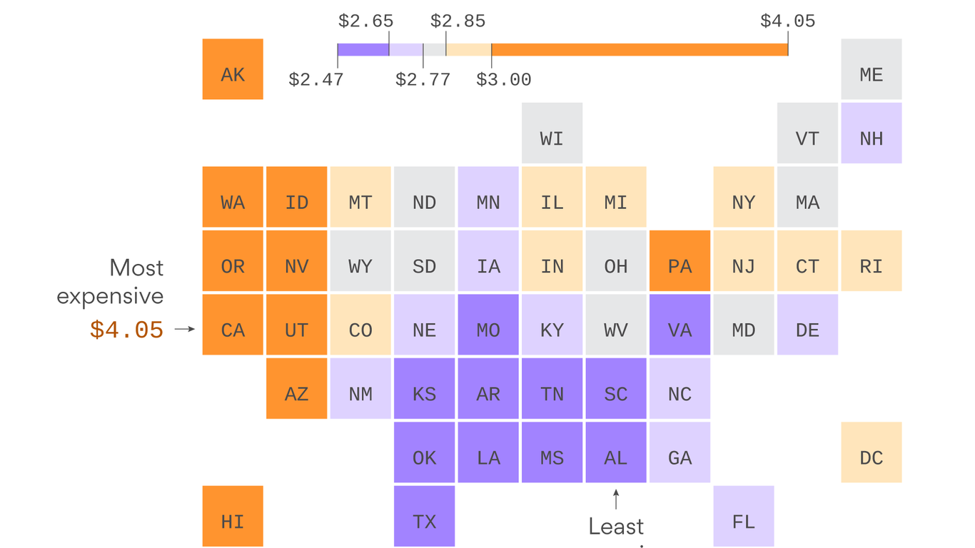 The states with the most expensive gas prices