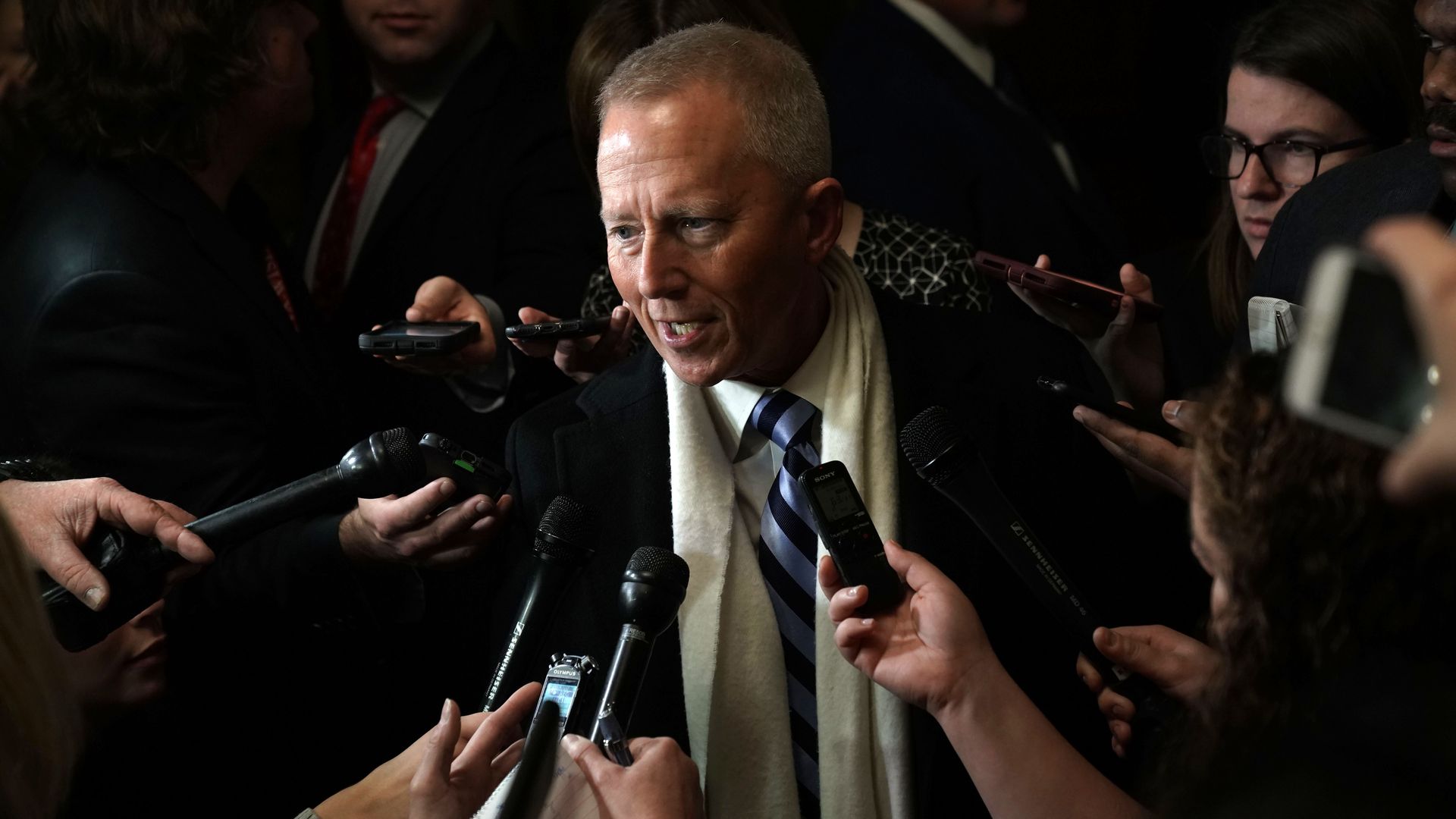 Jeff Van Drew (D-NJ) speaks to members of the media outside a closed House Democrats organizational meeting at Longworth House Office Building November 28, 2018