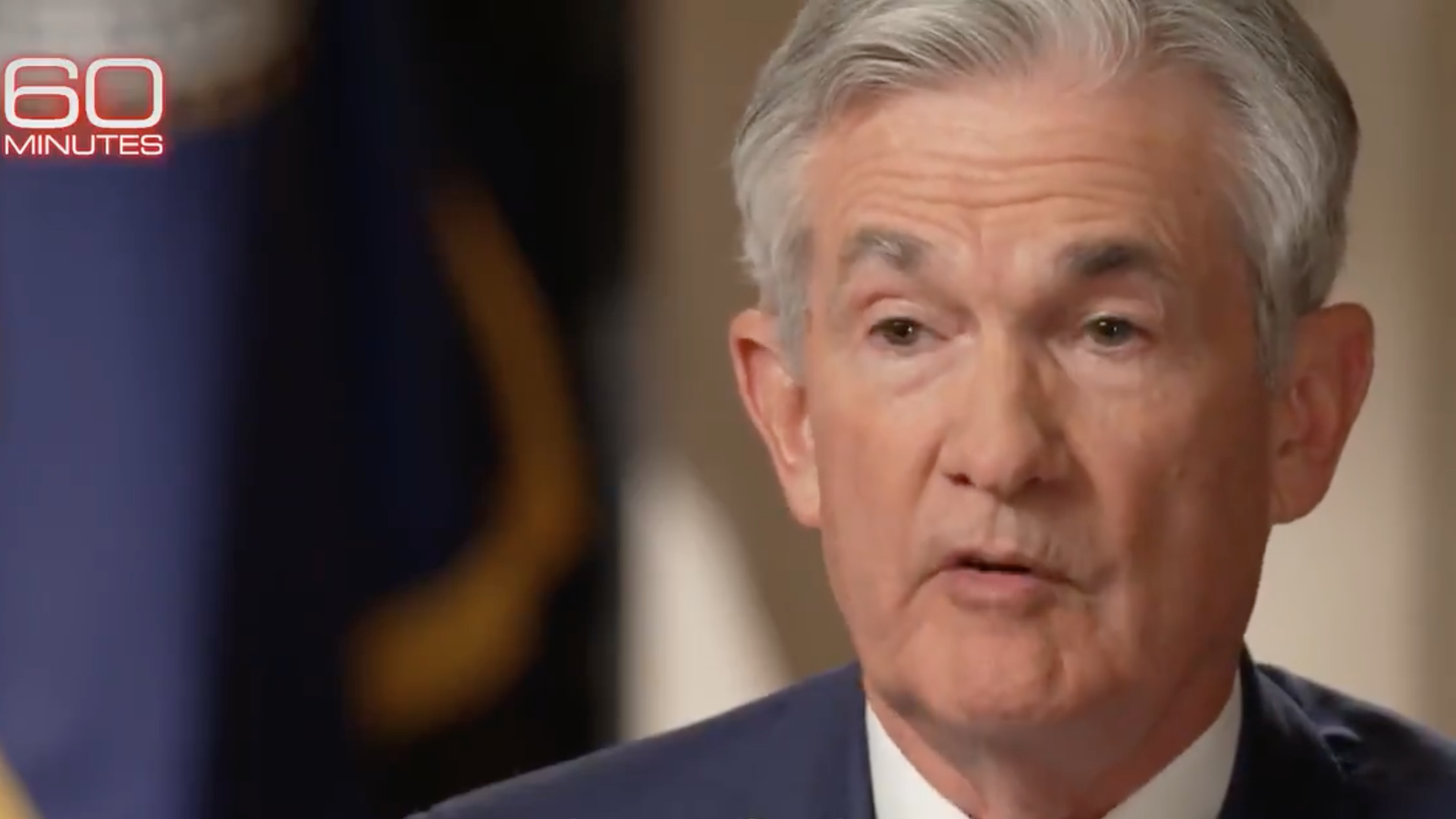A screenshot of Federal Reserve Chair Jerome Powell on "60 Minutes."