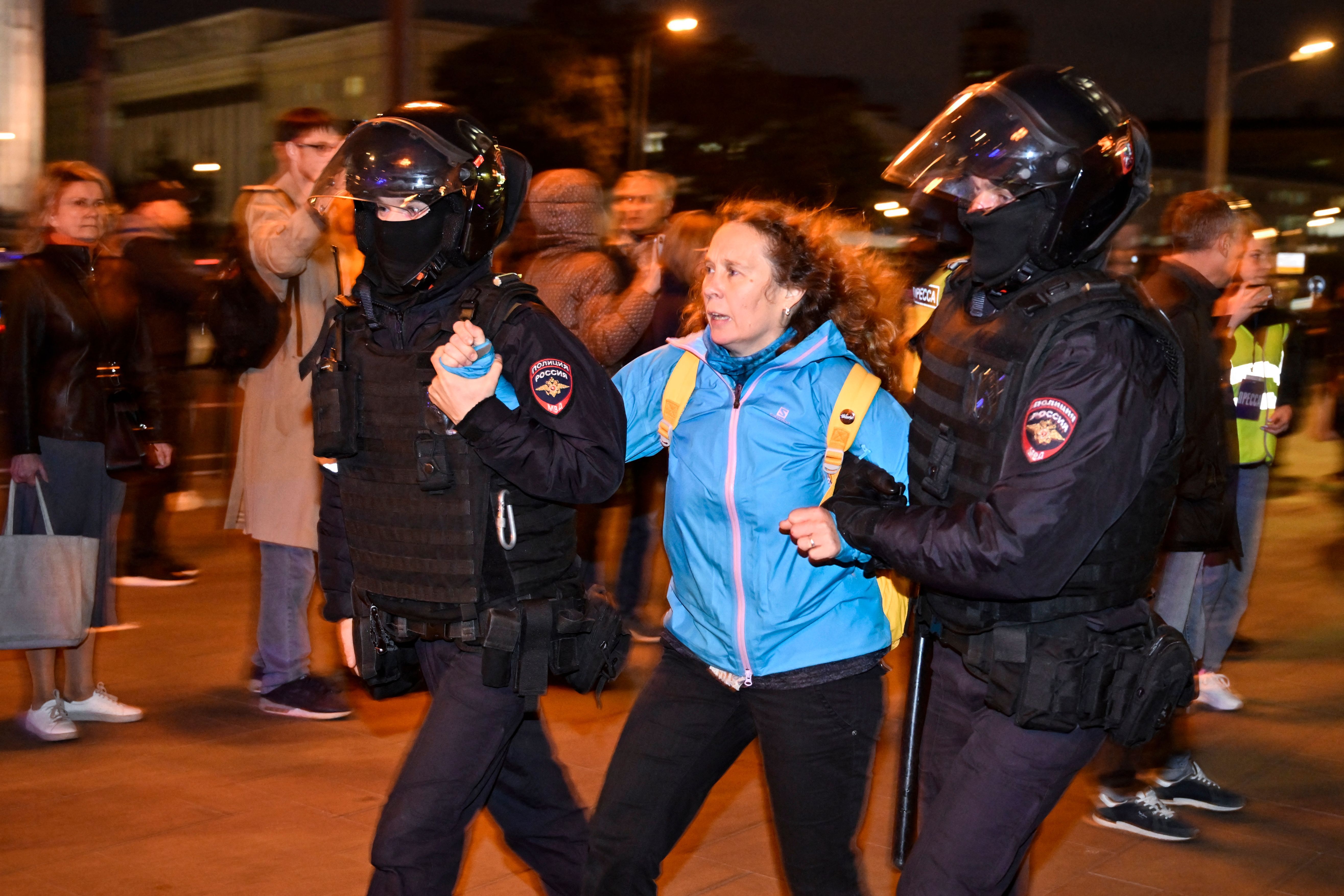 Police detaining a person in Moscow in Sept. 21.