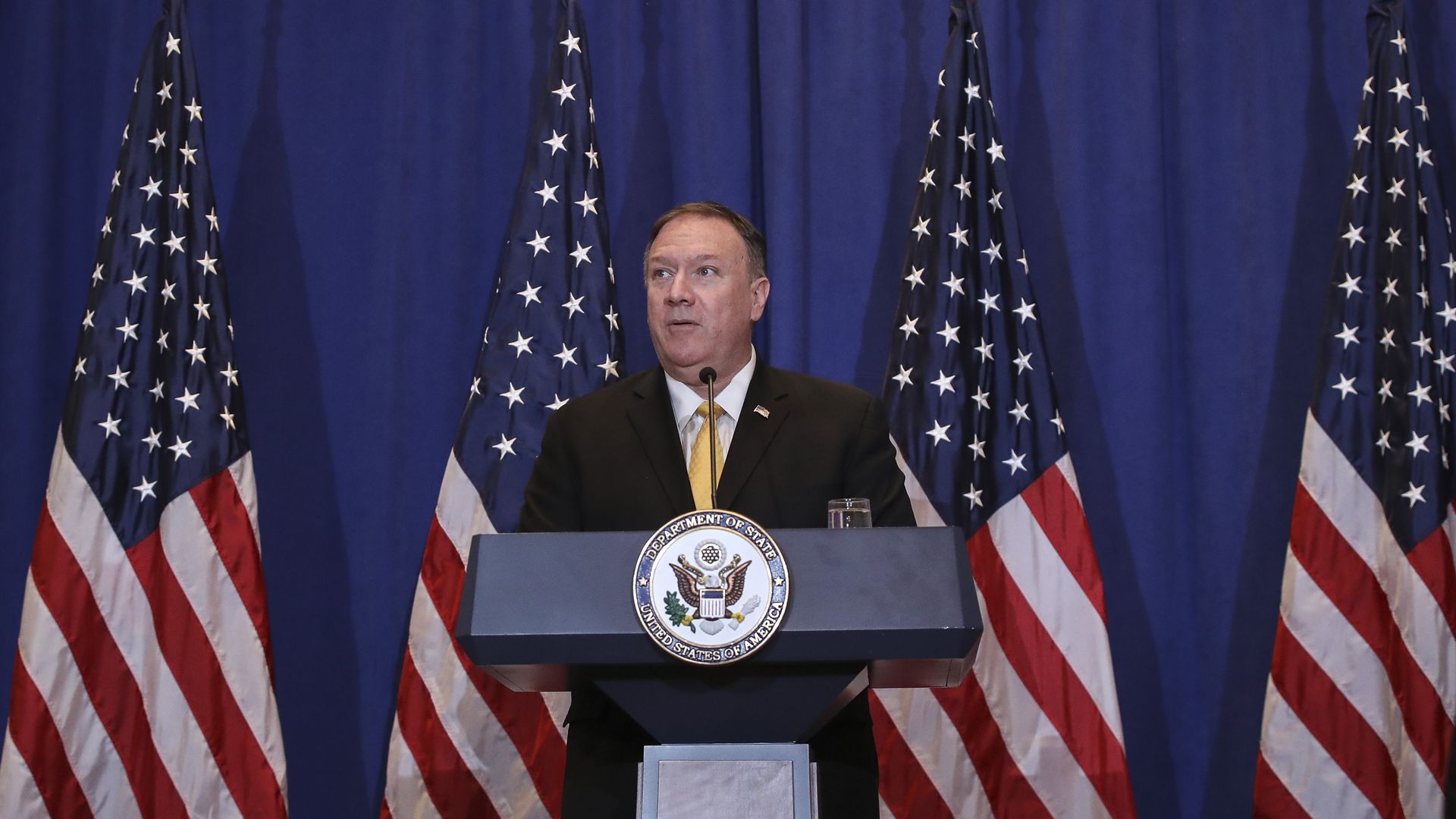 Secretary of State Mike Pompeo speaks during a press conference on the sidelines of the United Nations General Assembly on September 26