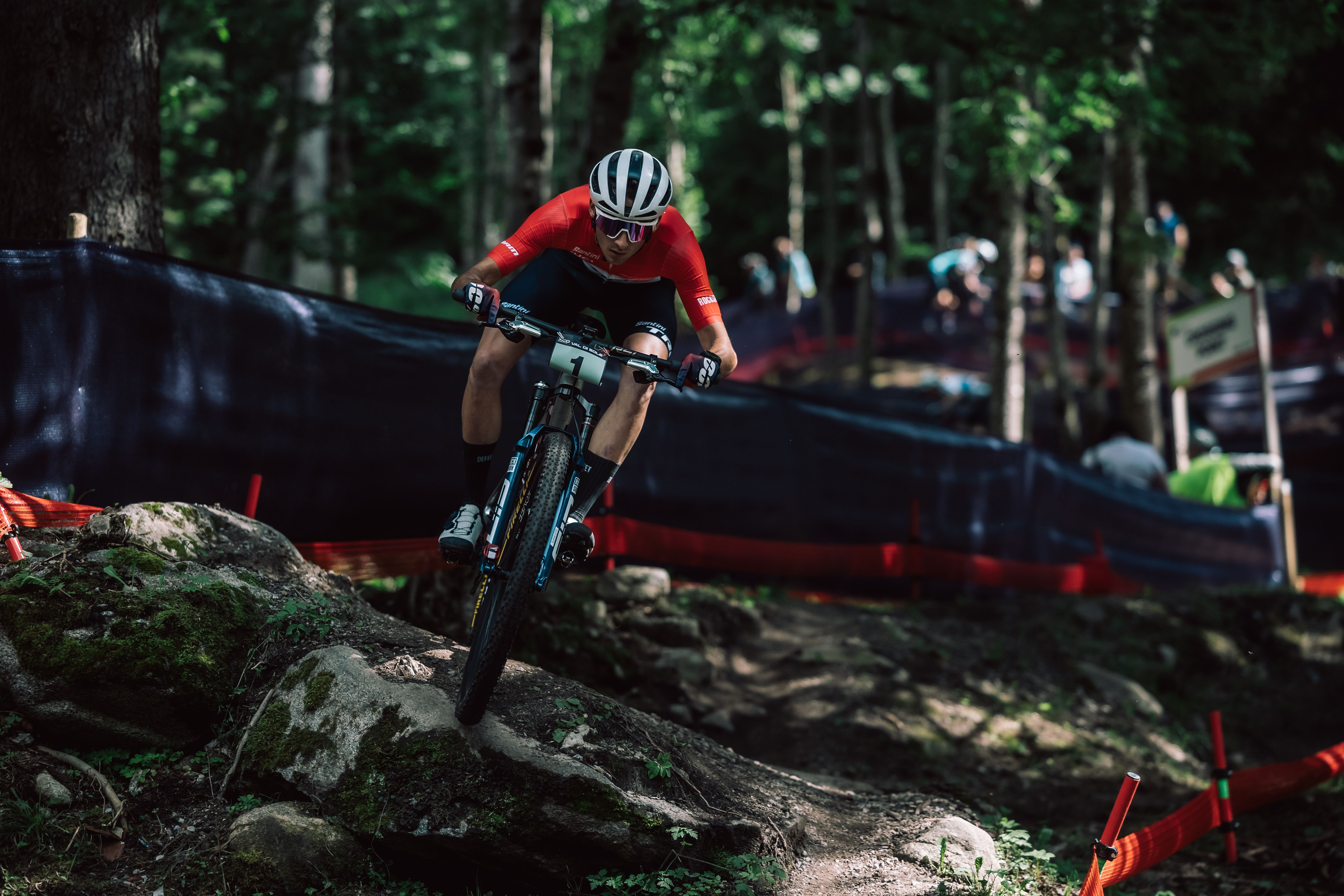Riley Amos competes at the UCI Mountain Bike World Cup in Val Di Sole, Italy, on June 16. Photo: Piotr Staron/Getty Images