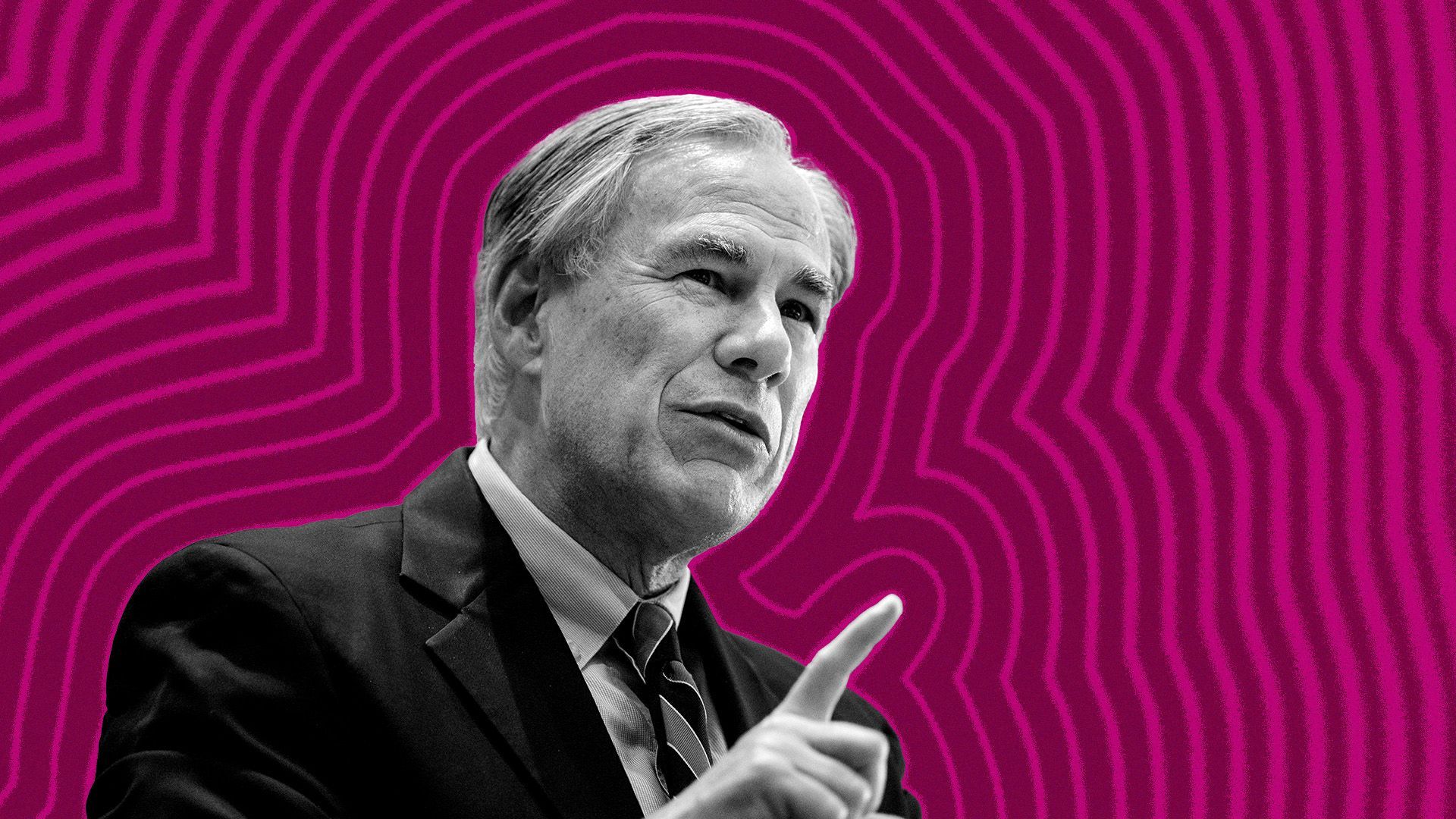 Photo illustration of Texas Governor Greg Abbott with lines radiating from him.