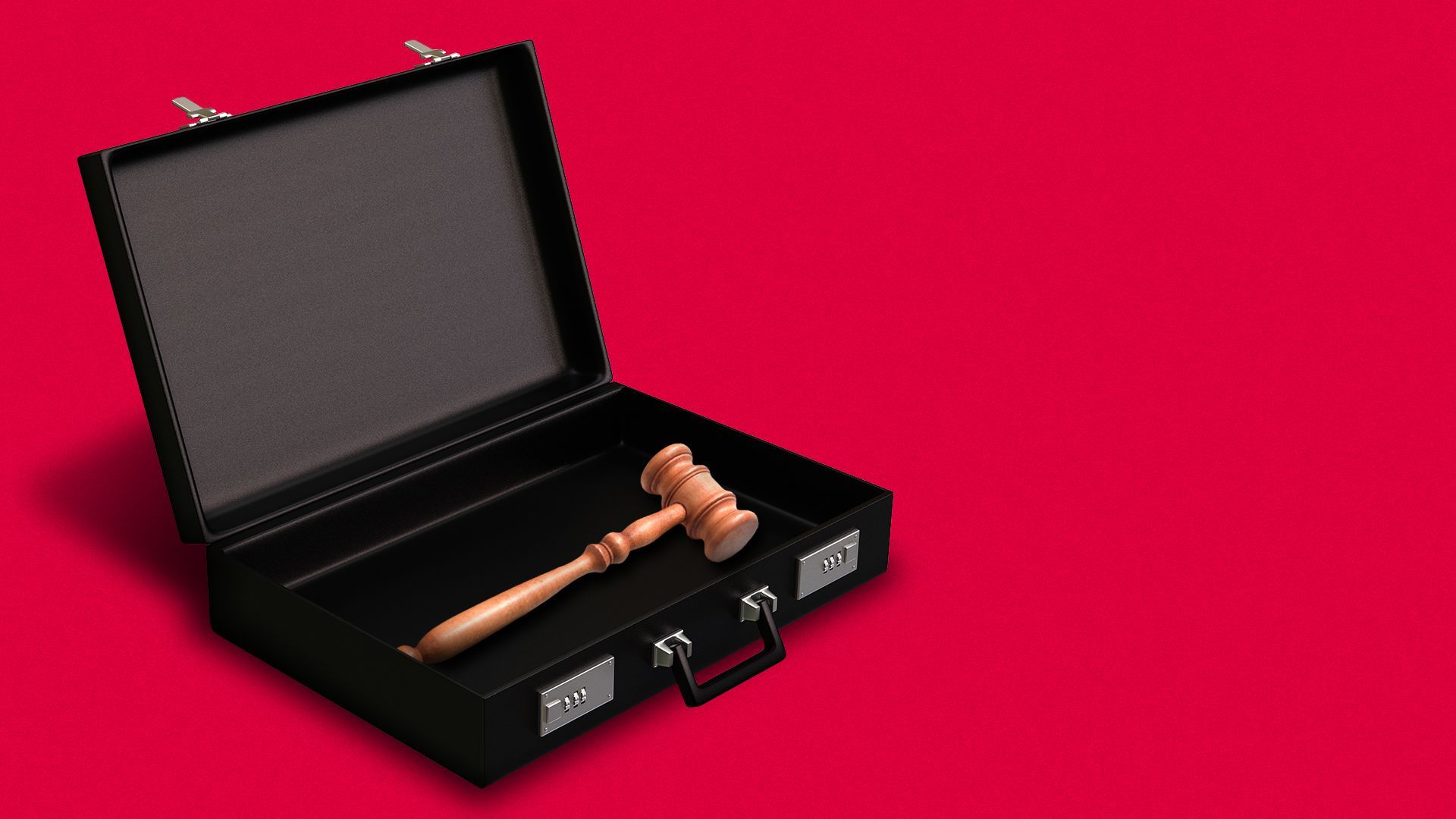 Illustration of an open briefcase holding a gavel.