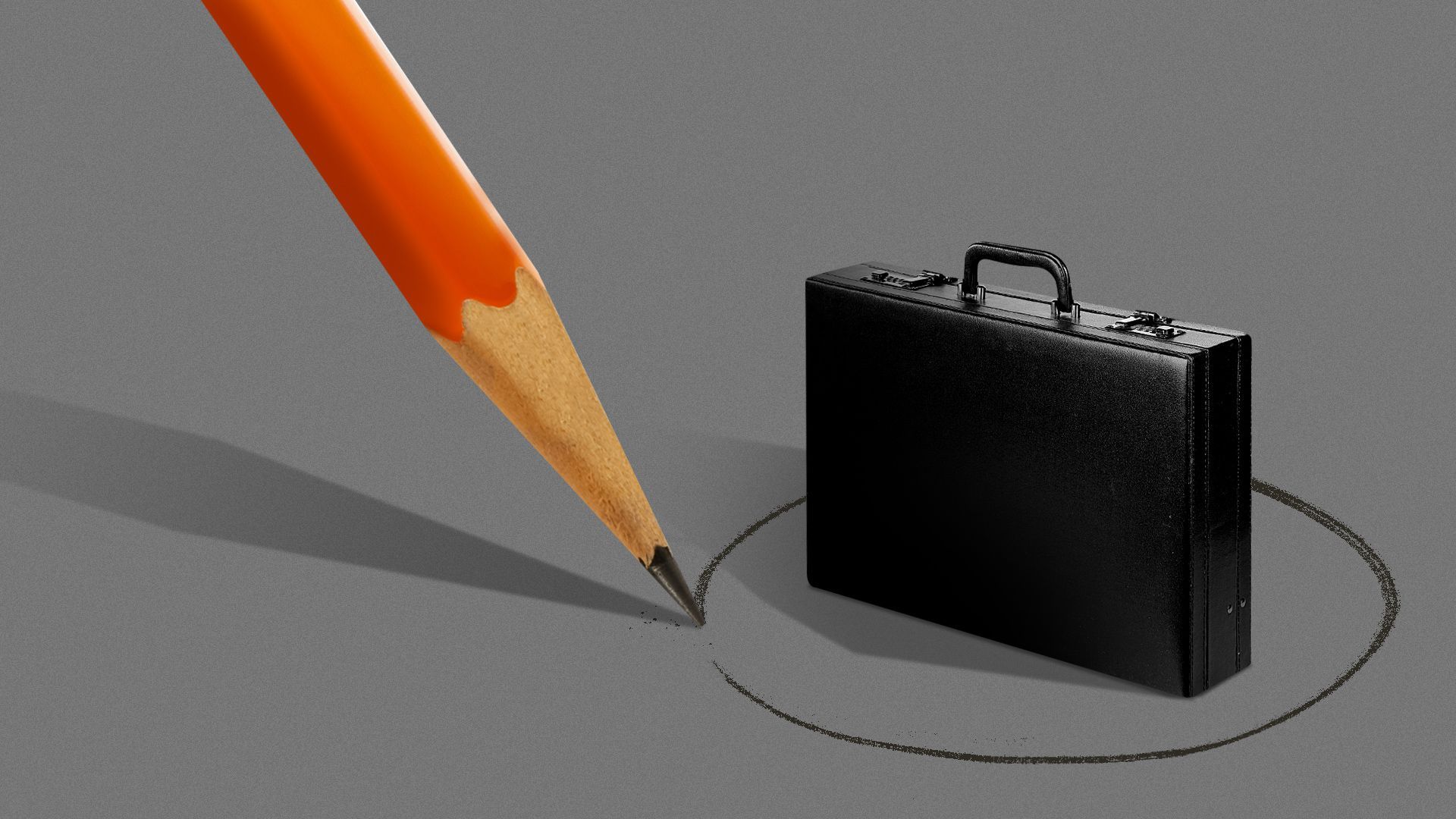 Illustration of a pencil drawing a line around a briefcase. 