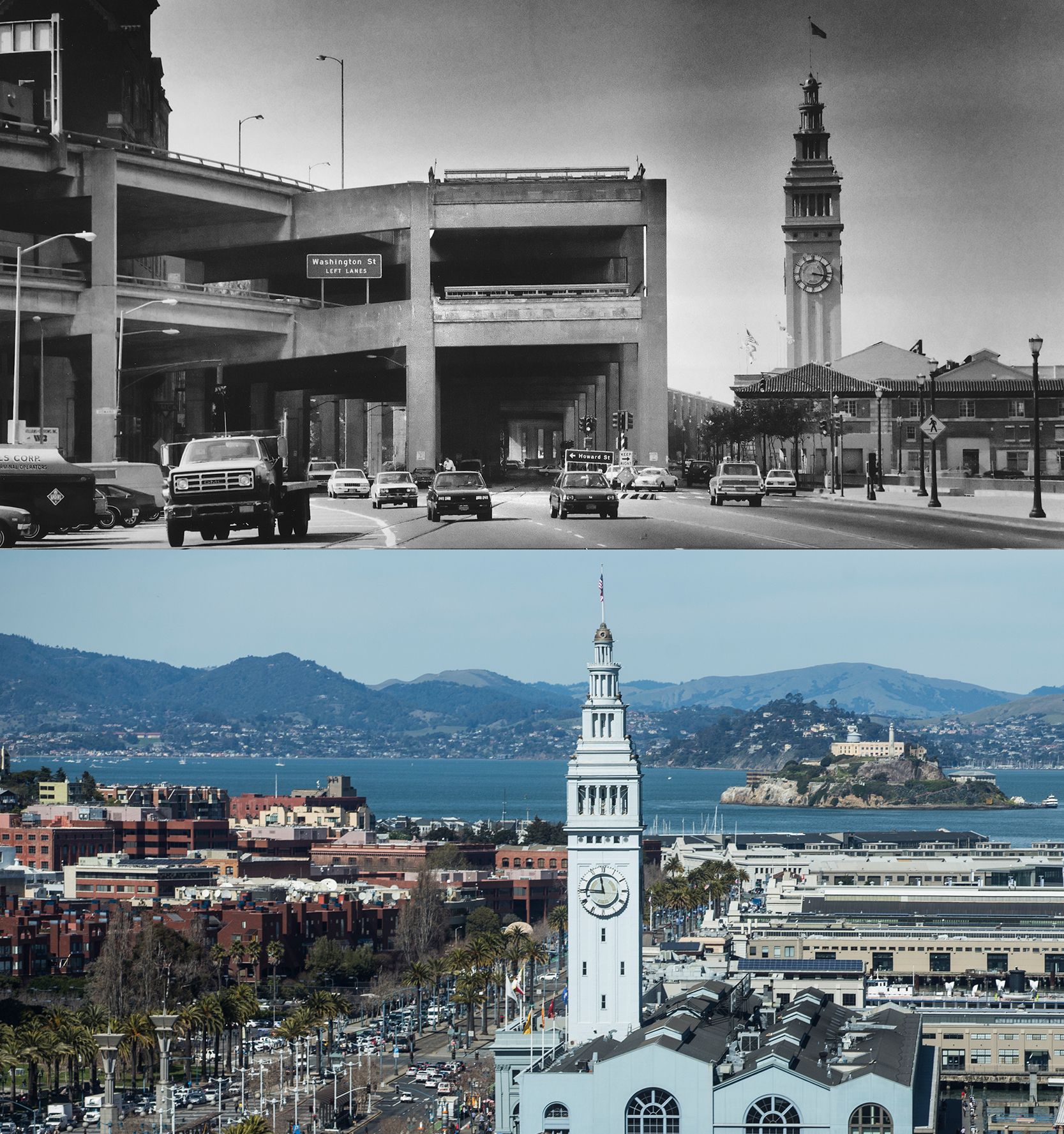 The Embarcadero Freeway, which was never finished and never connected the Golden Gate Bridge and the Bay Bridge, is seen on March 23, 1985.