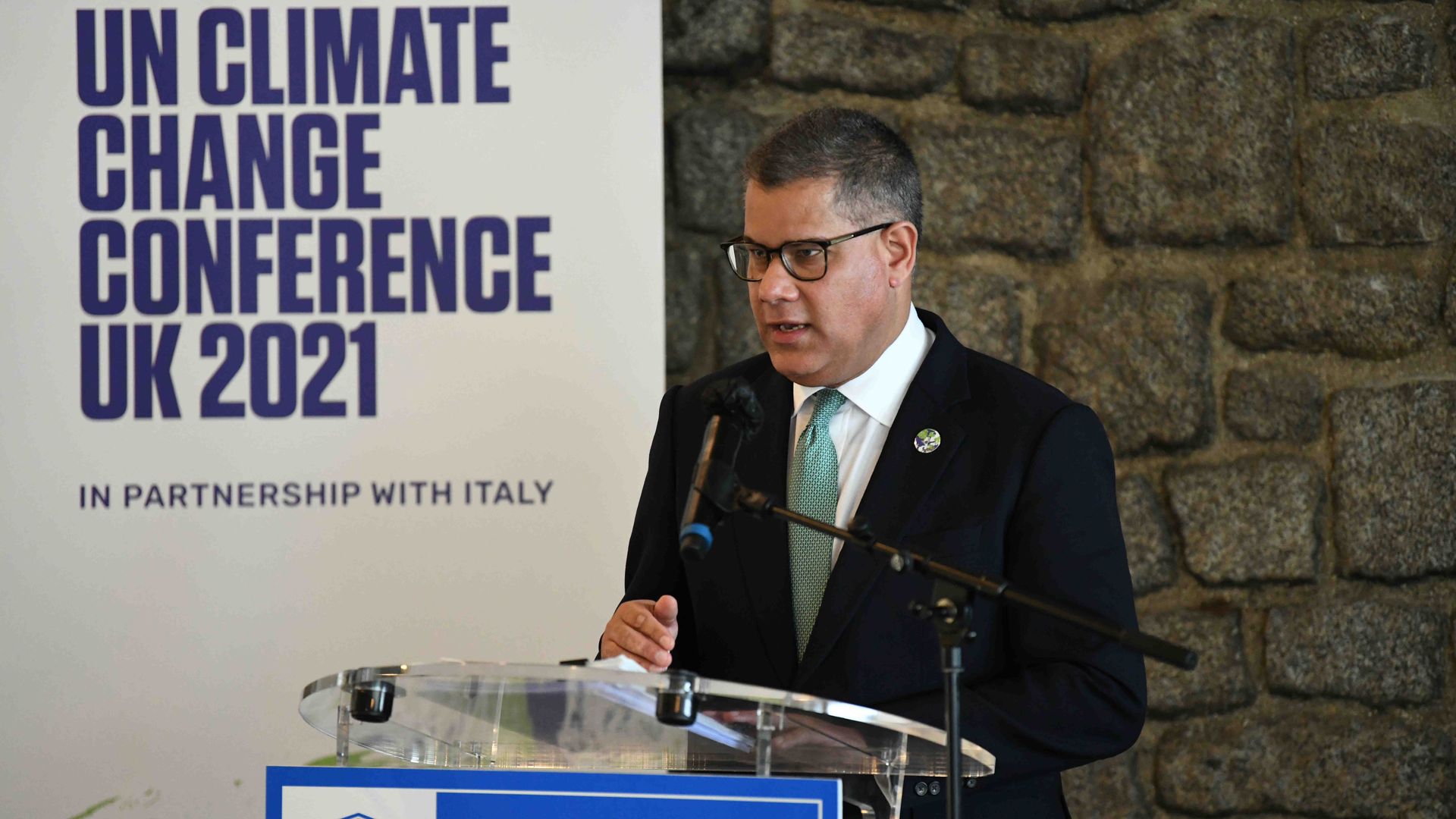 Alok Sharma, head of the UN Climate Summit in Glasgow, speaks in Paris on Oct. 12.