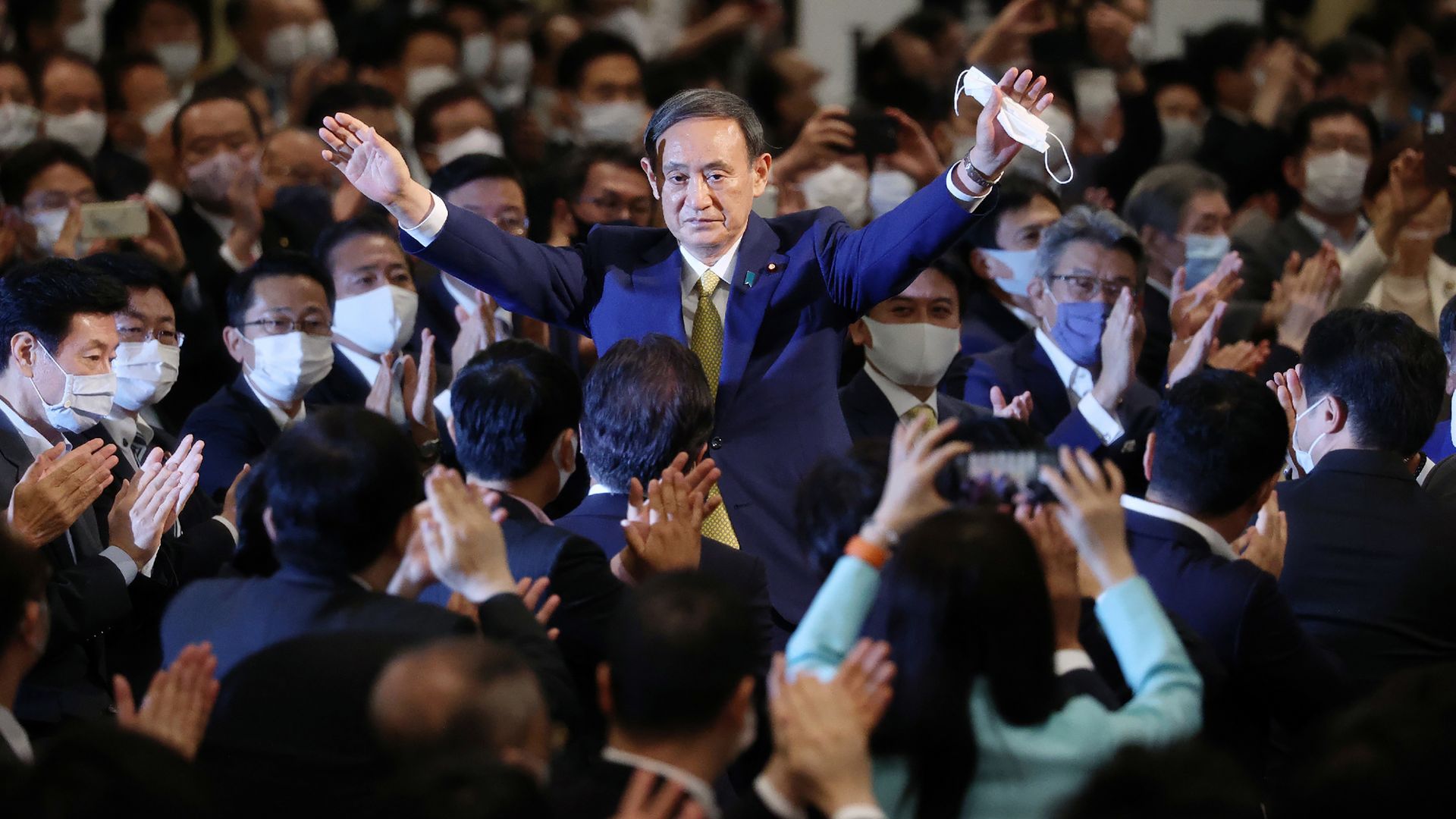 Prime Minister of Japan Yoshihide Suga is seen after being elected head of his political party.