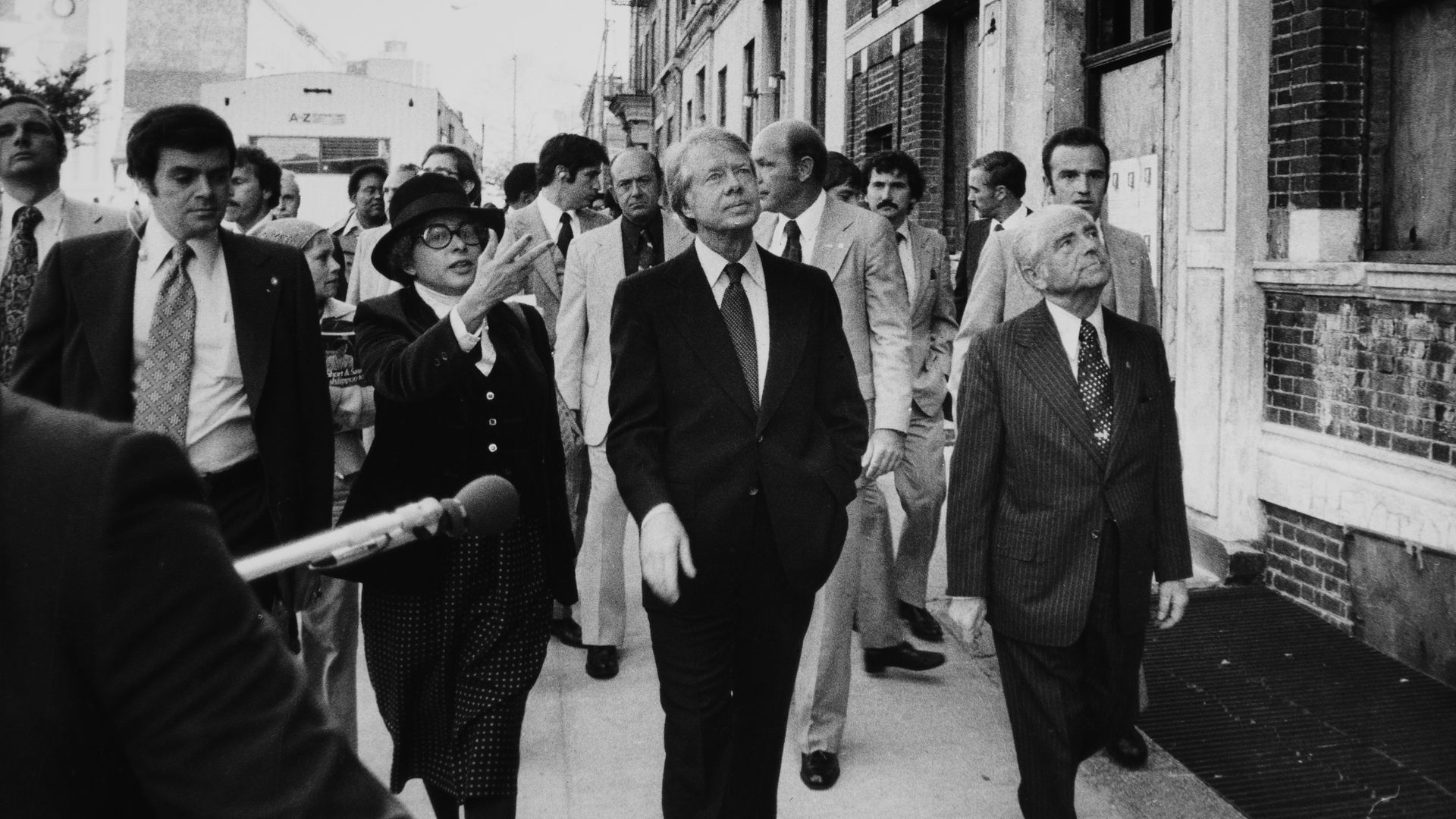 Jimmy Carter walking the streets of New York City in 1977.