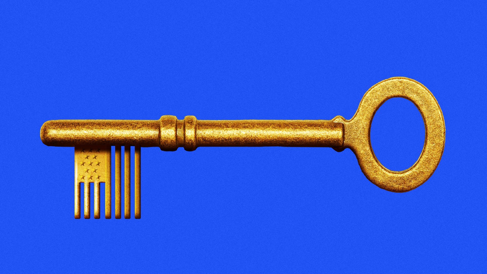 Illustration of a key with teeth in the shape of an American flag