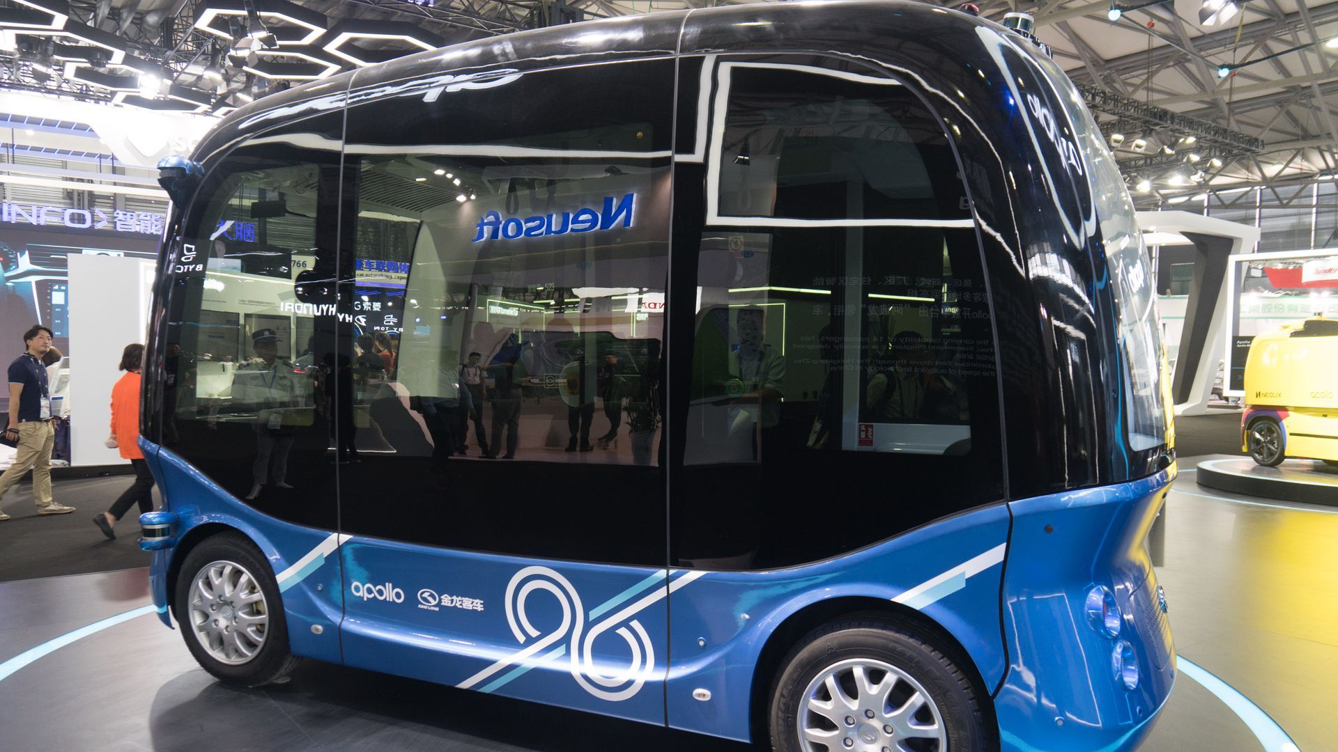 A Baidu apollo self-driving vehicle on display at the June 2018 Consumer Electronics Show (CES) Asia in Shanghai