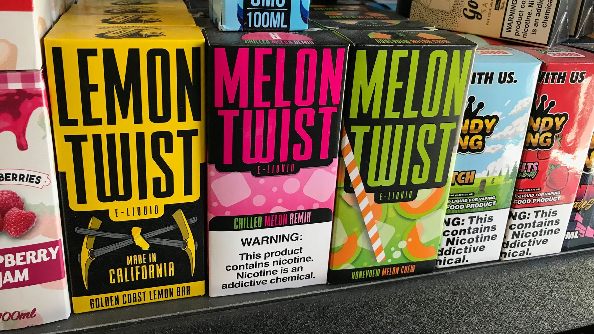 Flavored vaping products containing nicotine.