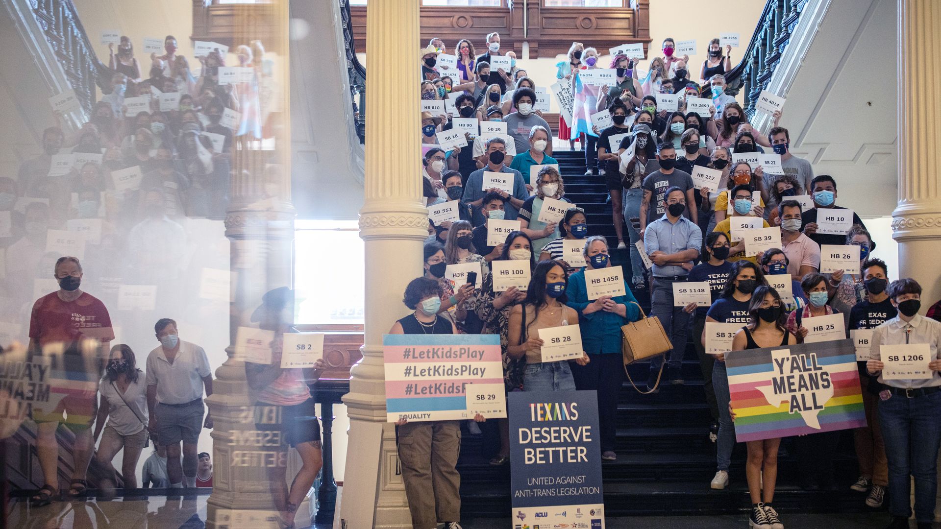 LGBTQ rights supporters gather at the Texas state capitol 