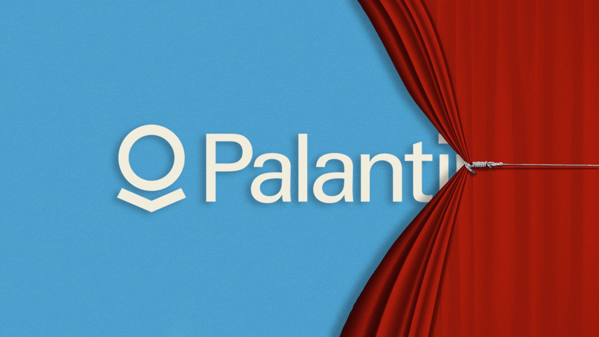 Illustration of Palantir logo being revealed by a curtain.