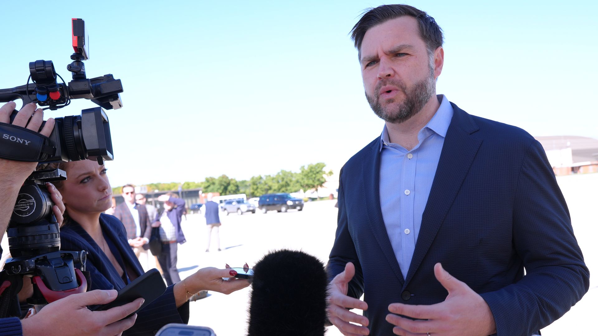 U.S. Vice President JD Vance speaks to reporters before boarding Air Force Two on October 5, 2026 at Joint Base Andrews, Maryland. Vance is traveling to Alaska to campaign in the run-up to the midterm elections on November 3. (Photo by Jacquelyn Martin - Pool/Getty Images)