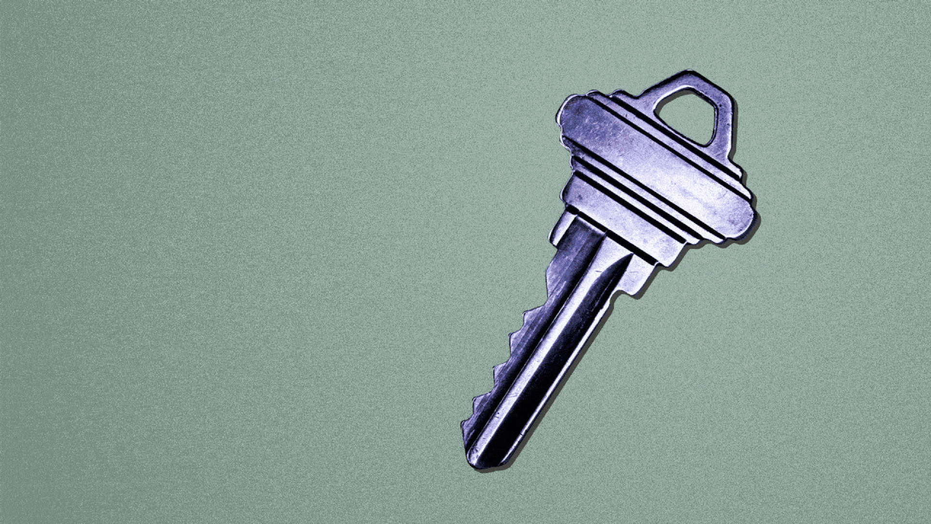 Illustration of a house key that is glitching digitally. 