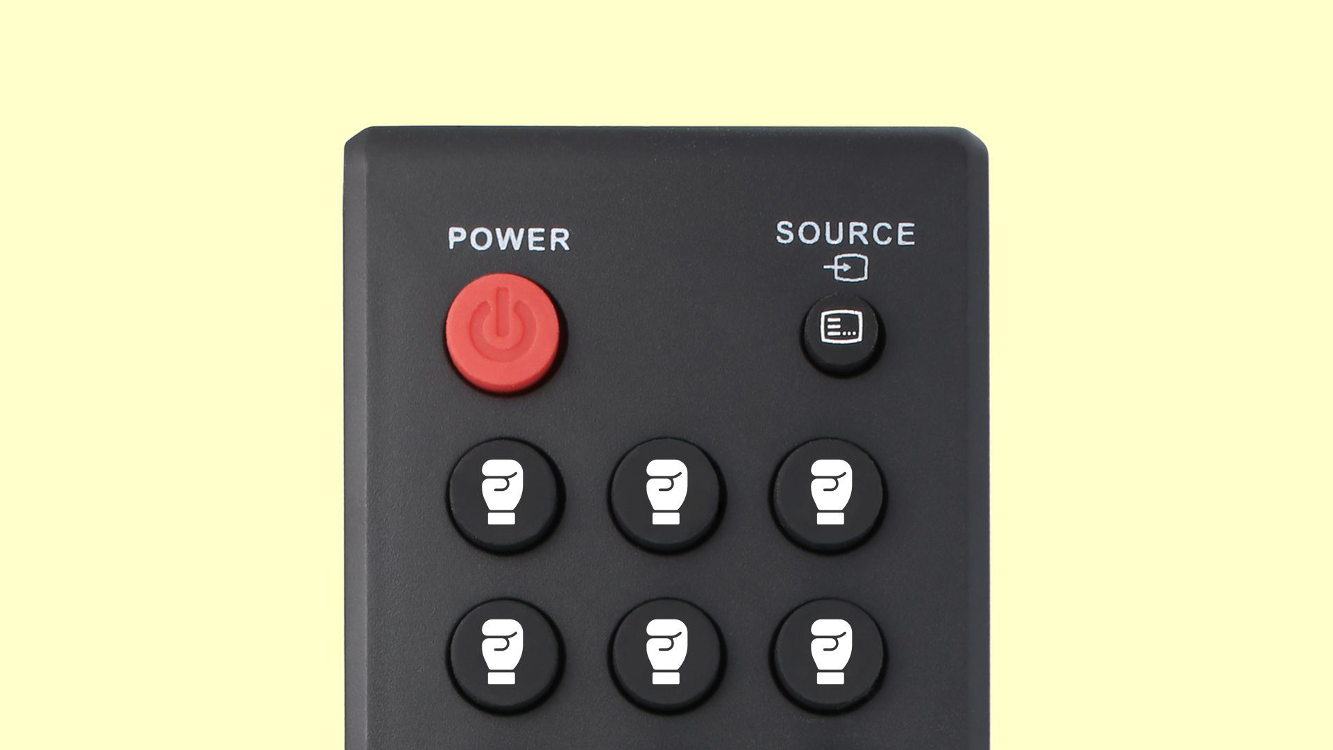 An illustration of a remote control with punch symbols on the buttons