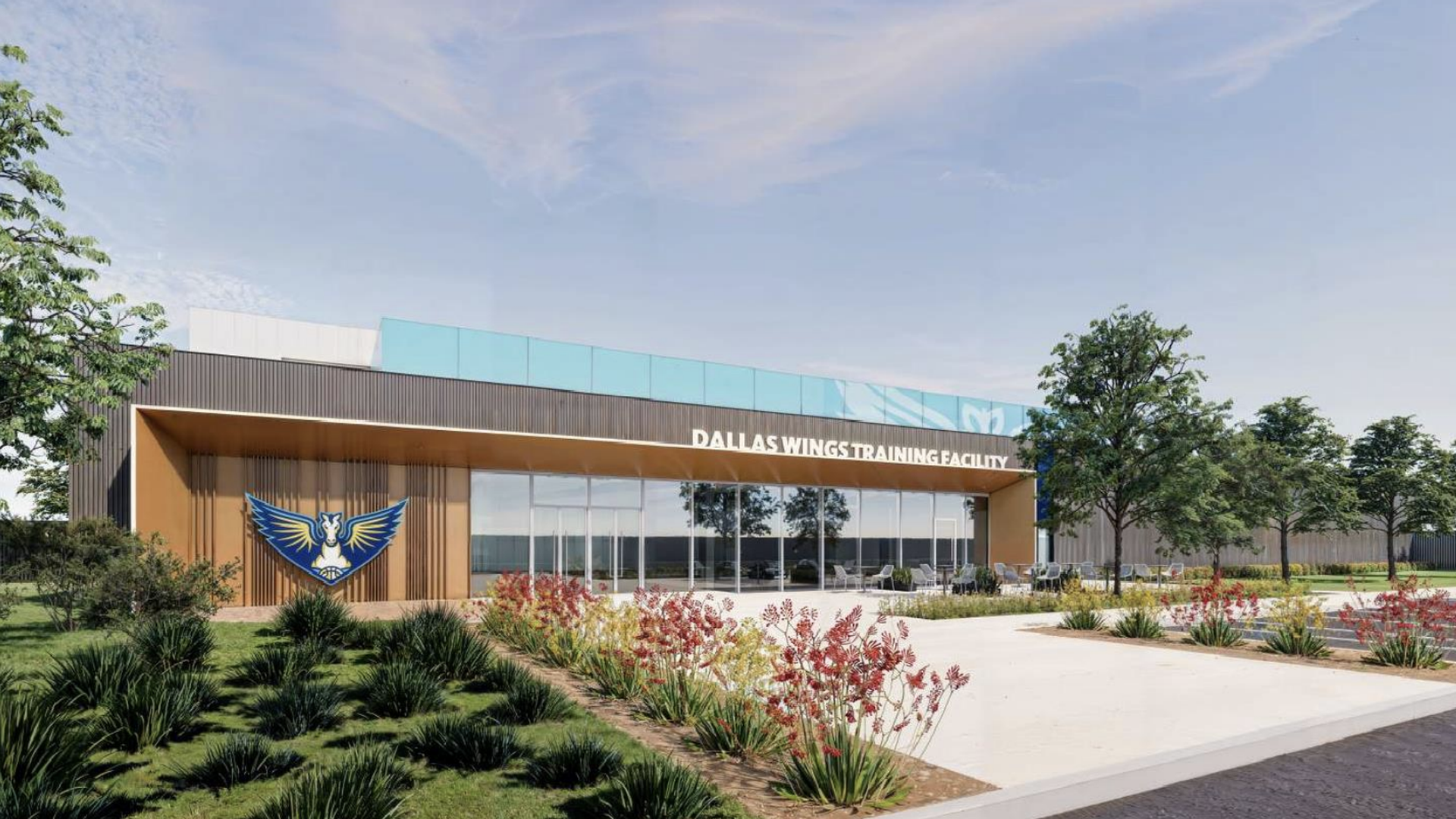 A rendering of a wood paneled training facility for the Dallas Wings