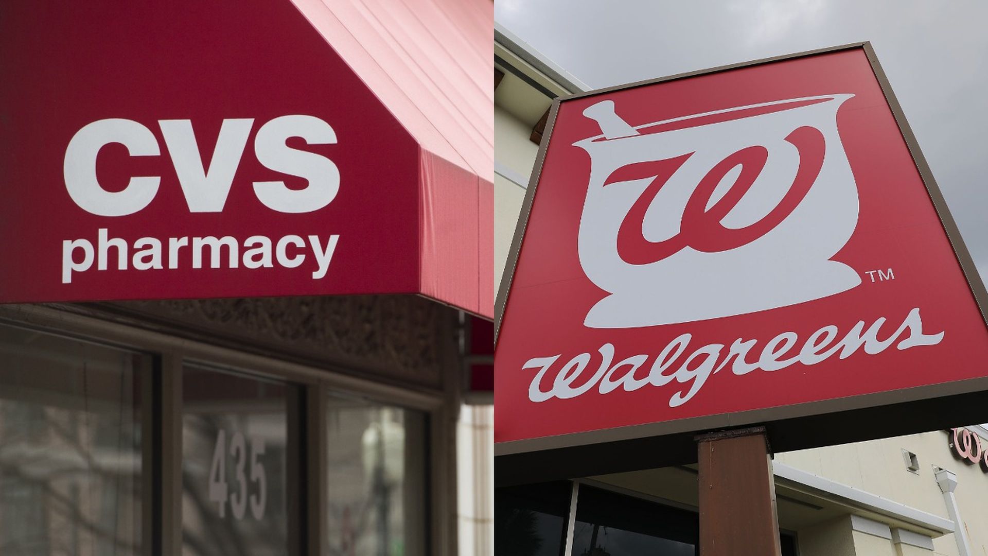 The Walgreens and CVS logos.