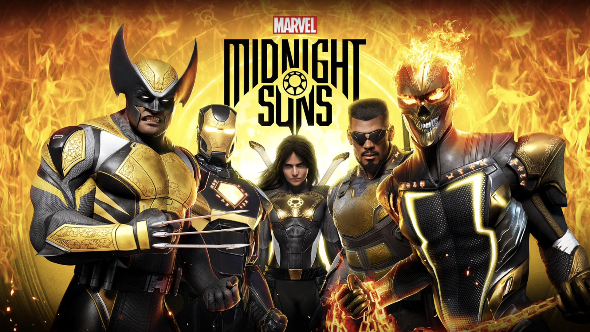 Poster art of Marvel super-heroes dressed in black and gold